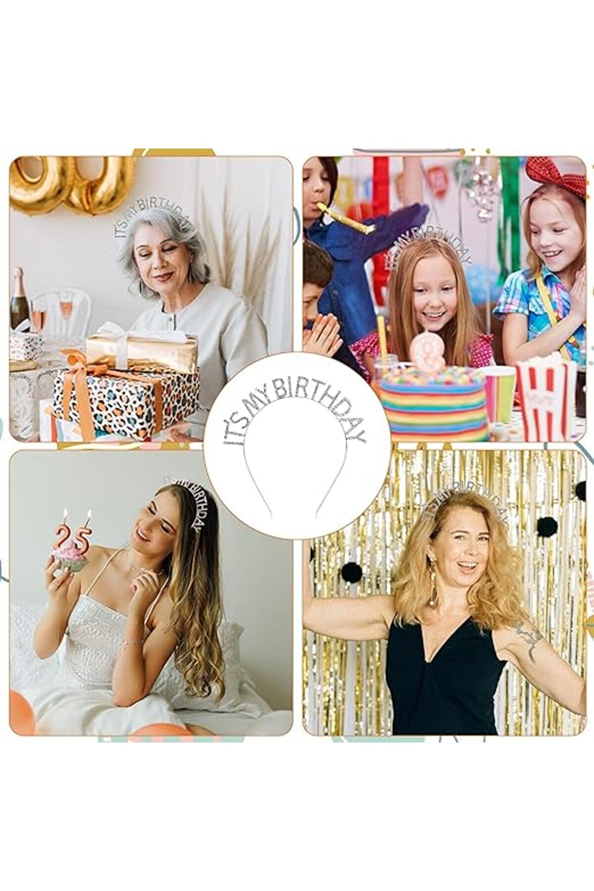 Go İthalat Kri̇stal Taşlı G&uuml;m&uuml;ş Renk İt S My Bi̇rthday Yazılı Doğum G&uuml;n&uuml; Parti̇ Tacı 14X16 Cm (4247)