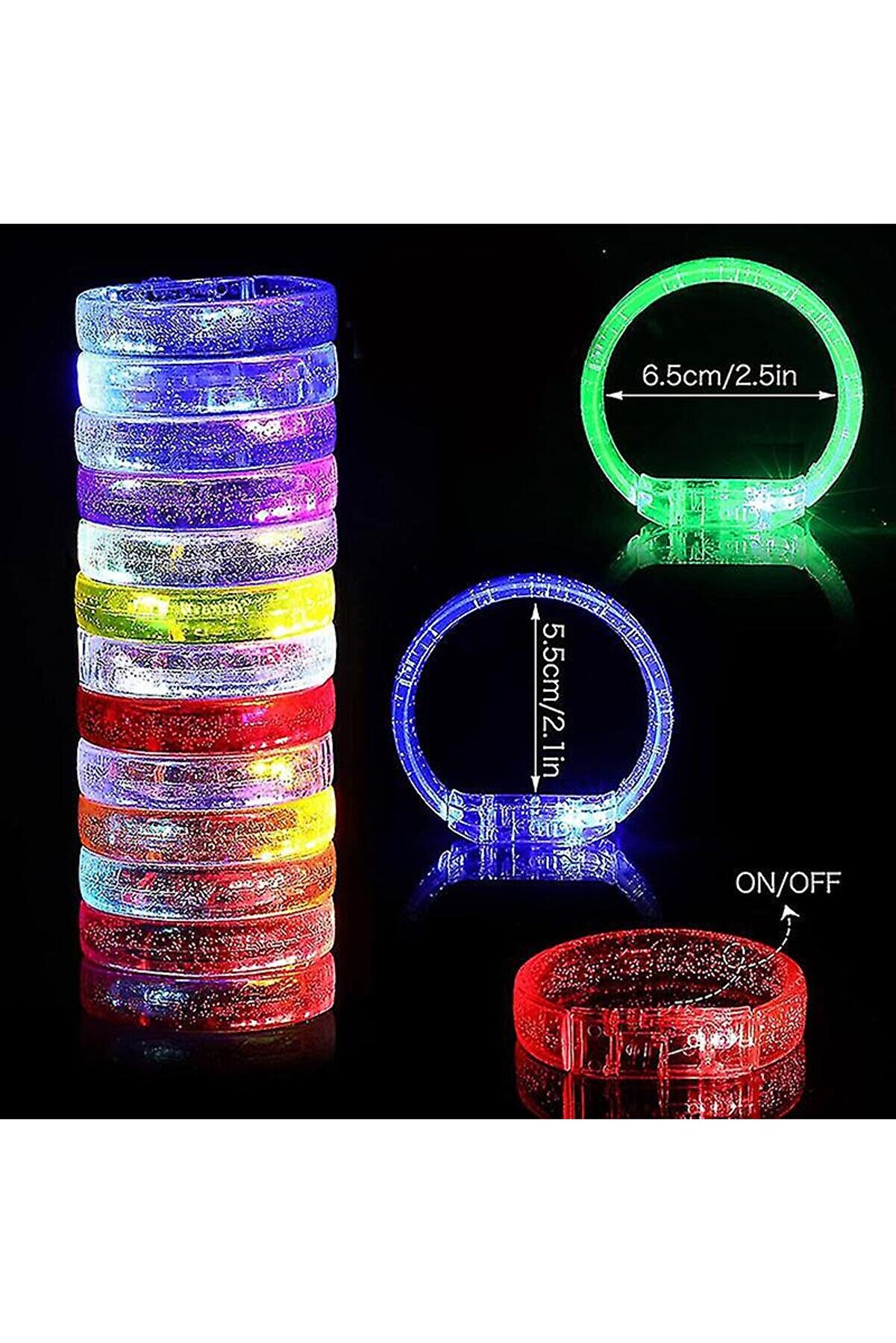 Go İthalat Led Işıklı Pi̇lli̇ Işıklı Rengarenk Kalın Bi̇lekli̇k Işıklı Bi̇lezi̇k Karışık Renk 1 Adet (4247)