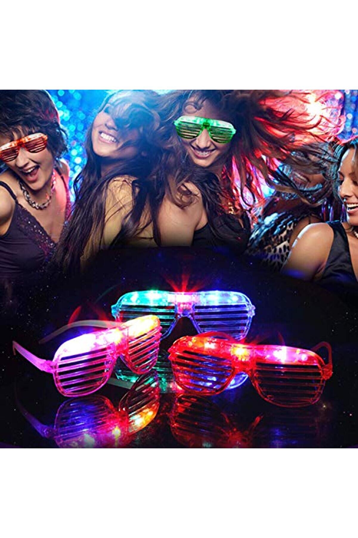 Go İthalat Led Işıklı Pi̇lli̇ Panjur Şeki̇lli̇ Rengarenk Yanıp S&ouml;nen L&uuml;ks Parti̇ G&ouml;zl&uuml;ğ&uuml; Karışık 12 Adet (4247)