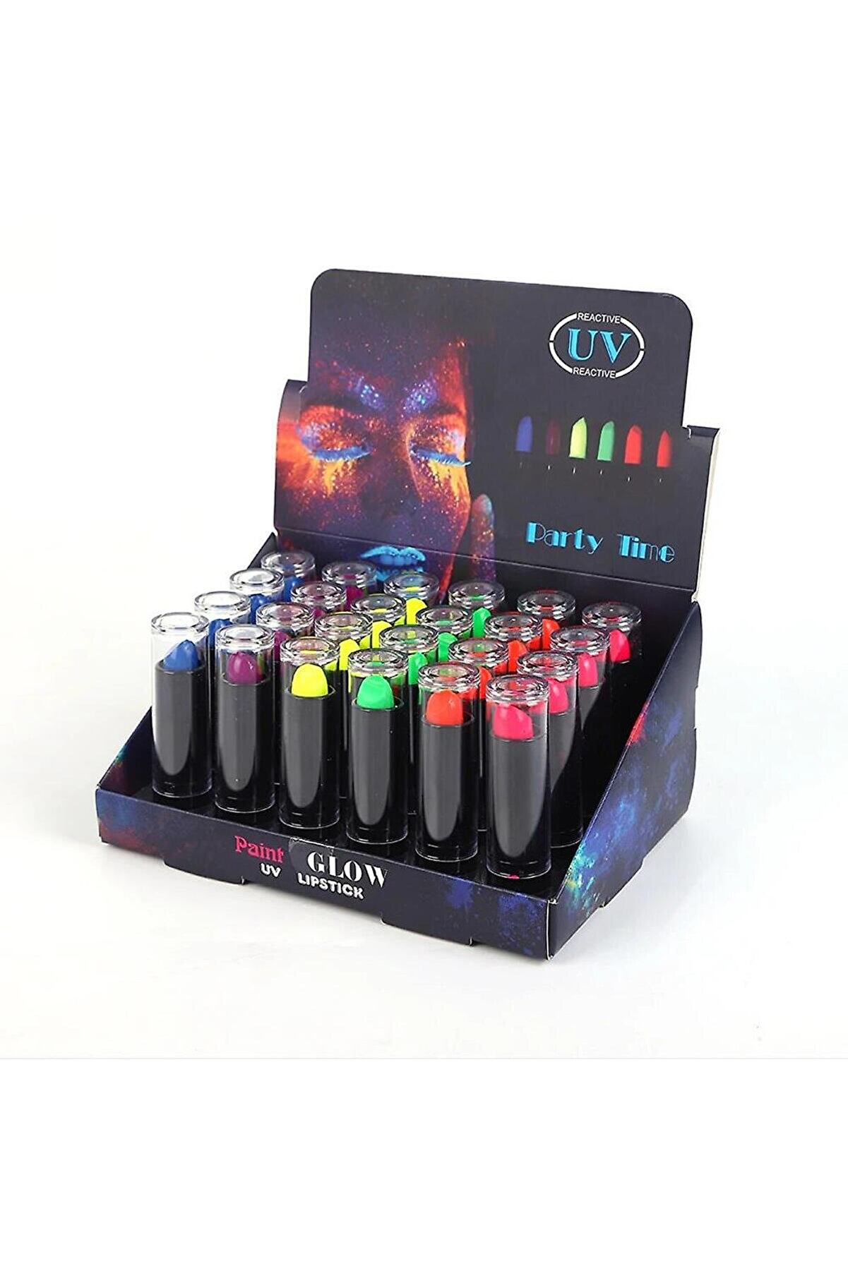 Go İthalat Karanlıkta Parlayan Yanan Uv Neon Ruj Y&uuml;z Boyama 6 Adet 6 Renk (4247)