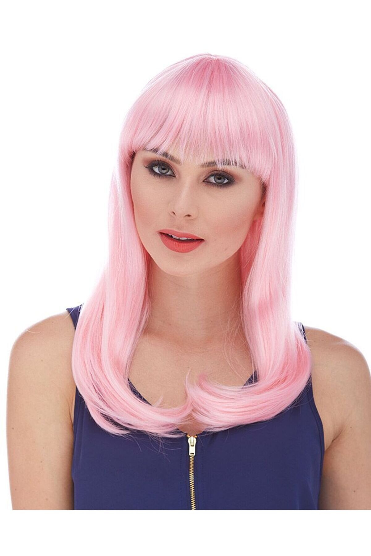 Go İthalat Soft Pembe Renk Uzun D&uuml;z Parti̇ Peruğu (4247)