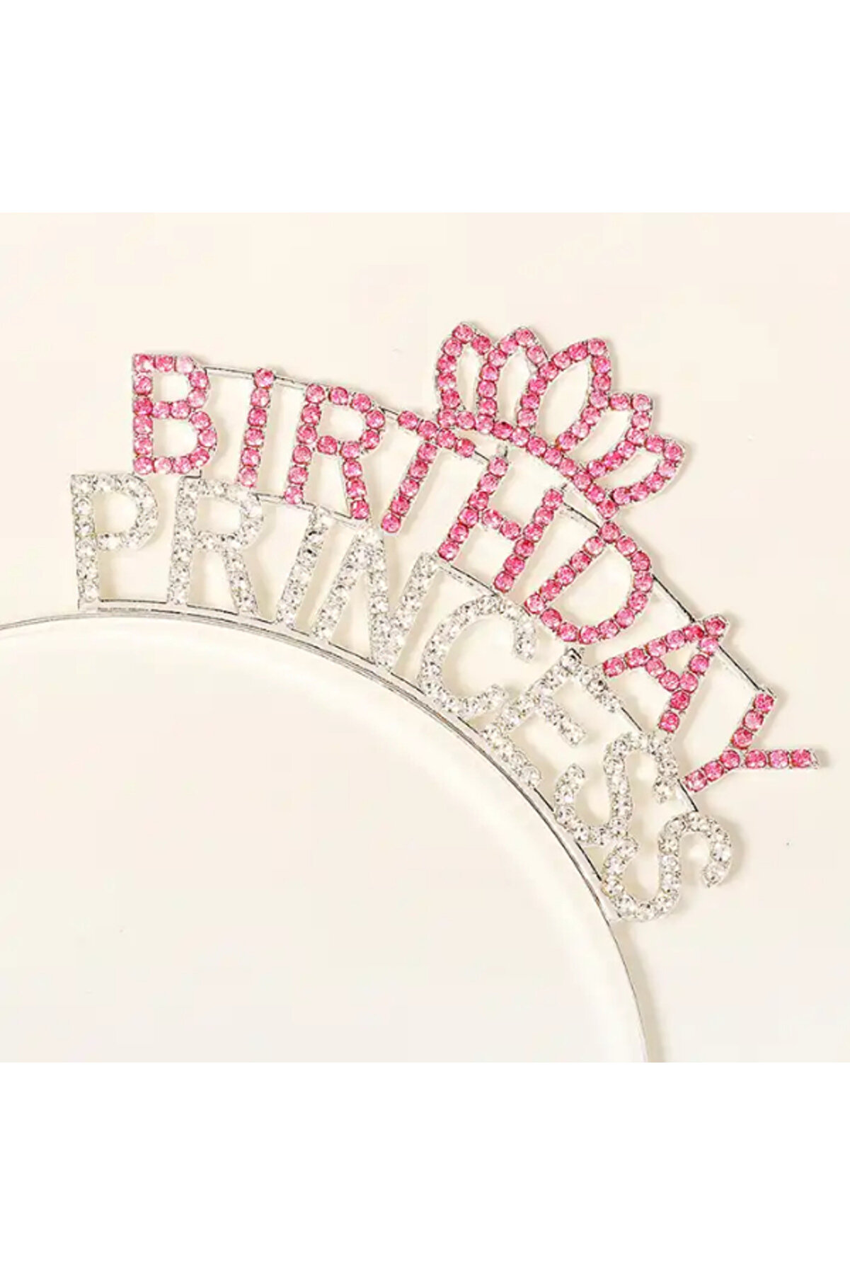 Go İthalat Kri̇stal Taşlı Pembe Bi̇rthday Pri̇ncess Yazılı Parti̇ Tacı 19X11 Cm (4247)
