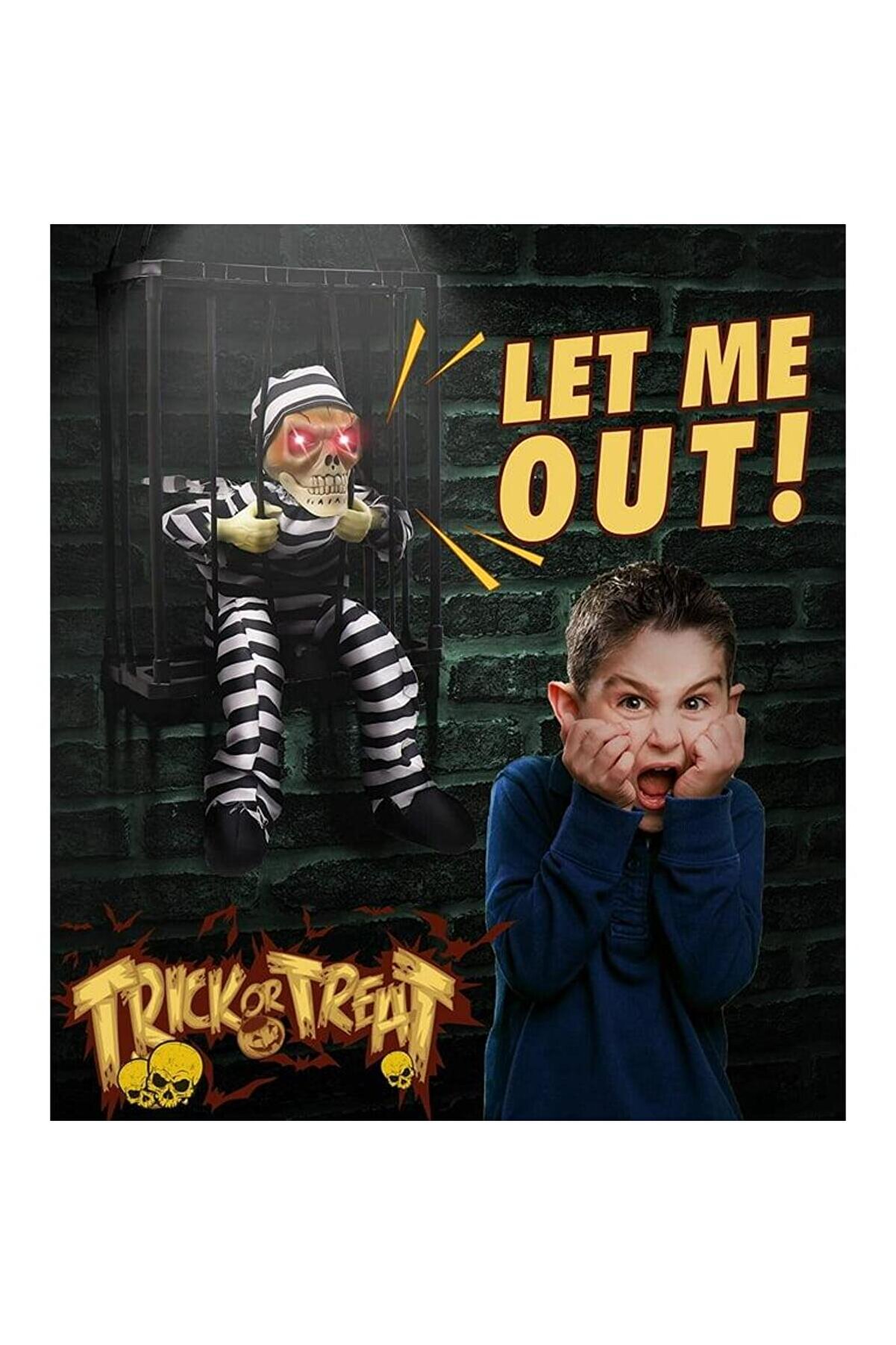 Go İthalat Hareketli̇ Sesli̇ Sens&ouml;rl&uuml; Mahkum G&ouml;r&uuml;n&uuml;ml&uuml; Kuru Kafa İskelet Dekorasyon 22X27 Cm (4247)