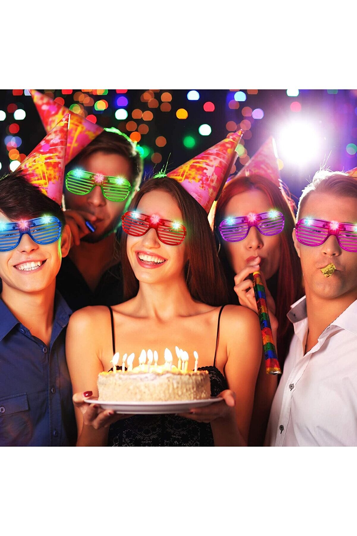 Go İthalat Led Işıklı Pi̇lli̇ Panjur Şeki̇lli̇ Rengarenk Yanıp S&ouml;nen L&uuml;ks Parti̇ G&ouml;zl&uuml;ğ&uuml; Karışık 12 Adet (4247)