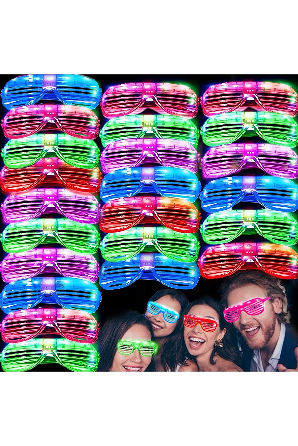 Go İthalat Led Işıklı Pi̇lli̇ Panjur Şeki̇lli̇ Rengarenk Yanıp S&ouml;nen L&uuml;ks Parti̇ G&ouml;zl&uuml;ğ&uuml; Karışık 12 Adet (4247)