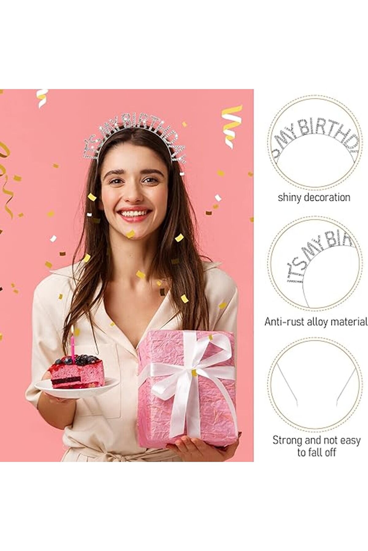 Go İthalat Kri̇stal Taşlı G&uuml;m&uuml;ş Renk İt S My Bi̇rthday Yazılı Doğum G&uuml;n&uuml; Parti̇ Tacı 14X16 Cm (4247)