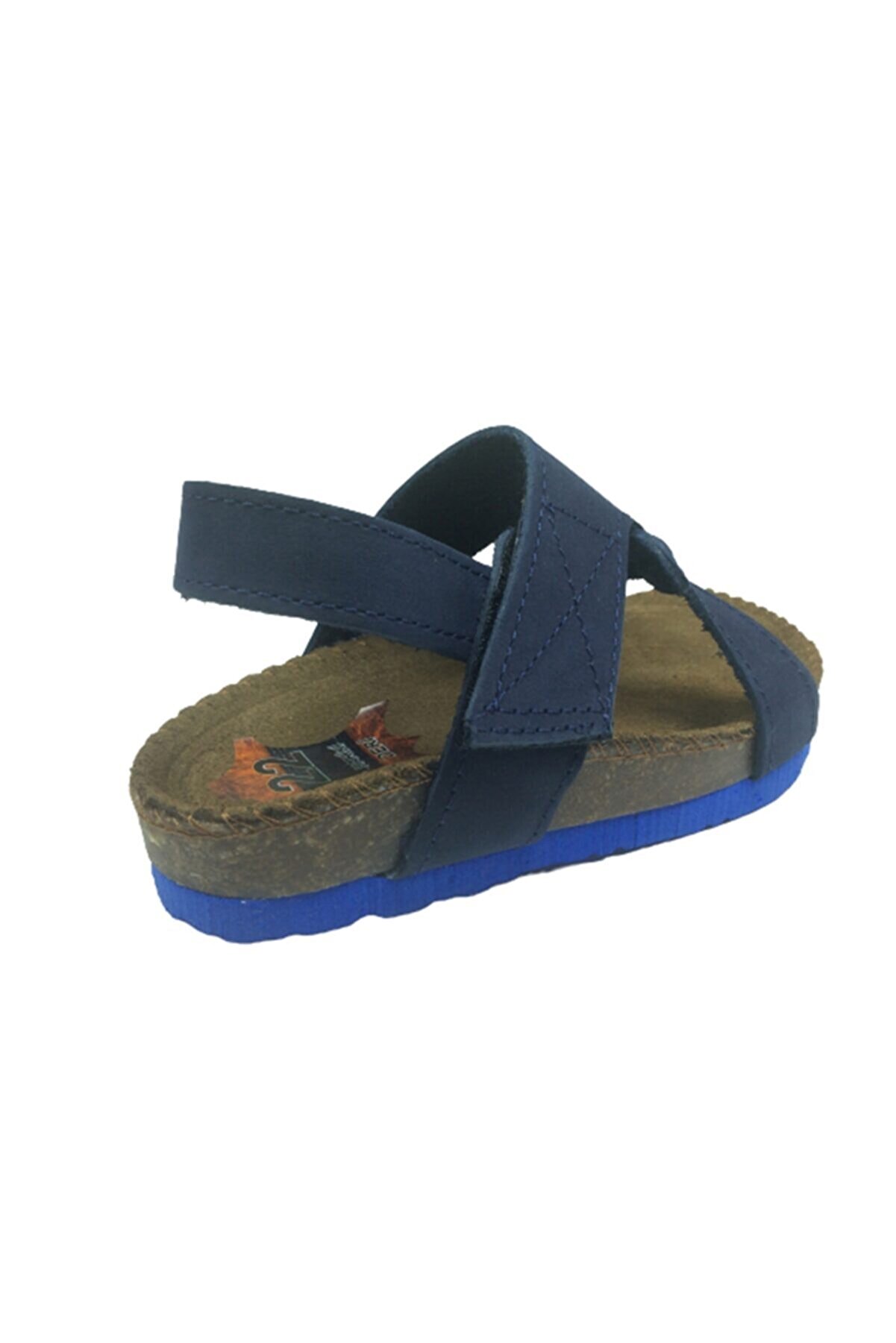 Bebe Erkek Çocuk Sandalet Laci̇vert Nubuk Yandan Cırtlı Deri̇ Mantar Taban