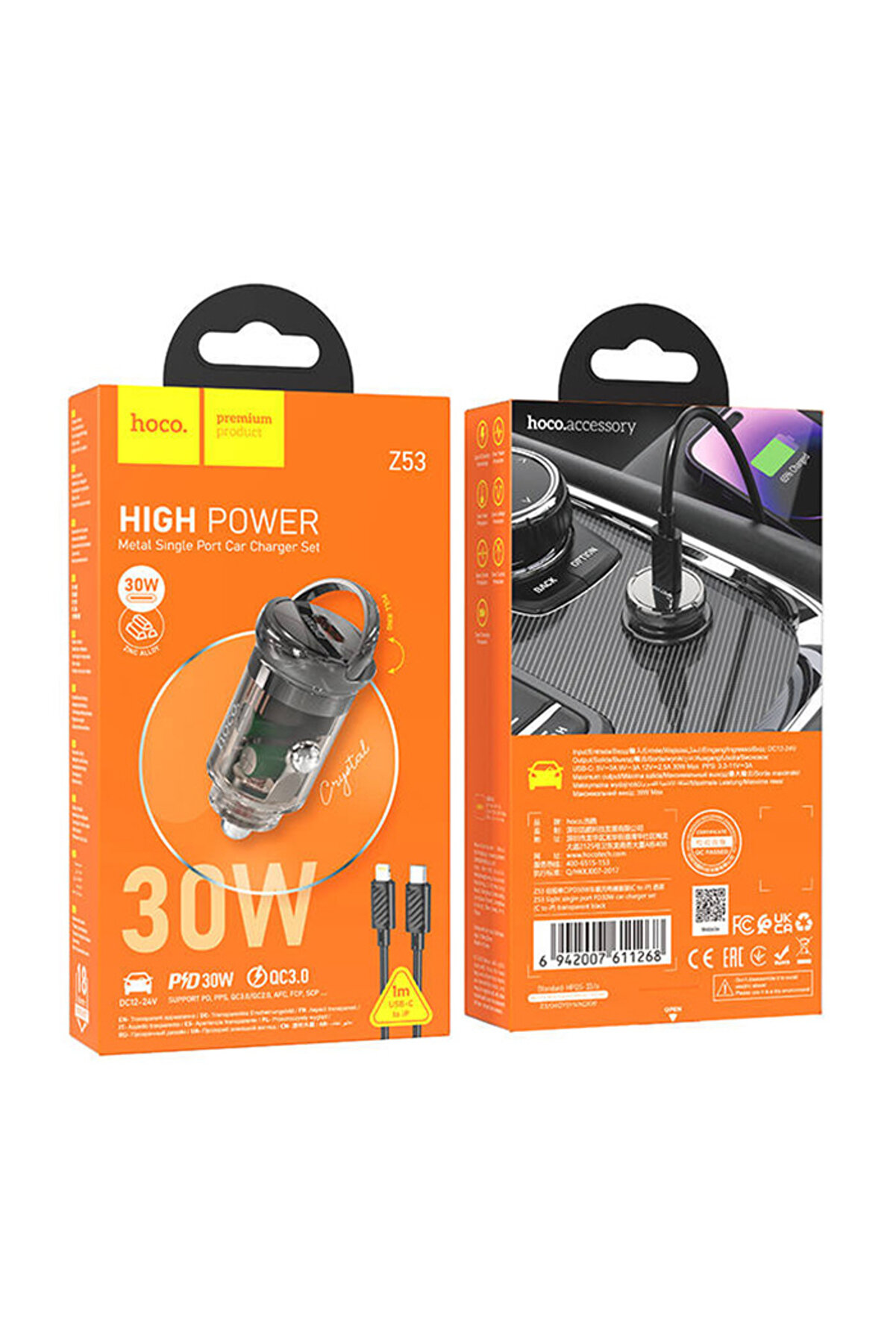 Z53 Si̇ght Si̇ngle Pd30W Type-C Gi̇ri̇şli̇ Ara&ccedil; &Ccedil;akmaklık Hızlı Şarj Aleti̇ + Type-C To İphone