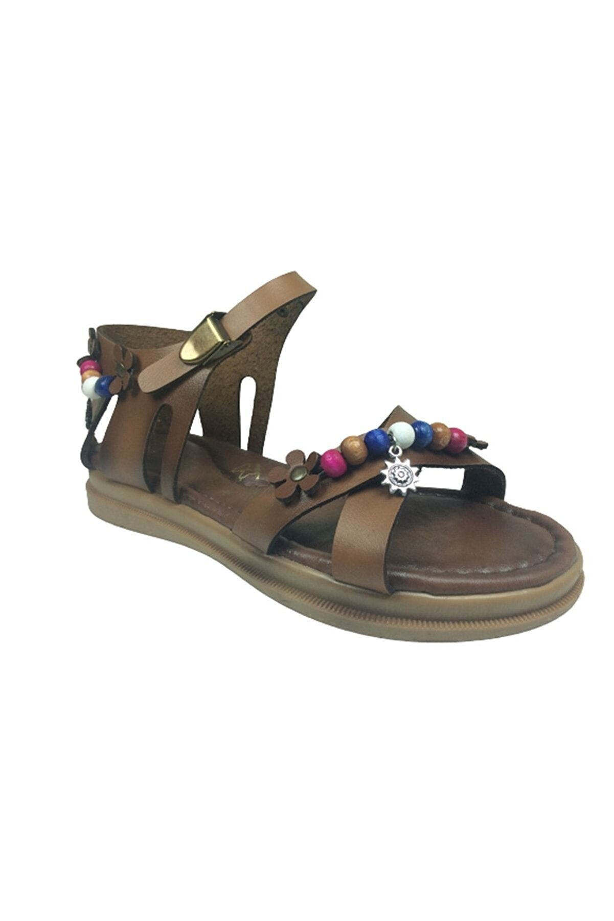 Grafen Fi̇let Kız Çocuk Sandalet Kahve Çapraz Atkılı Boncuklu Günlük Ayakkabı