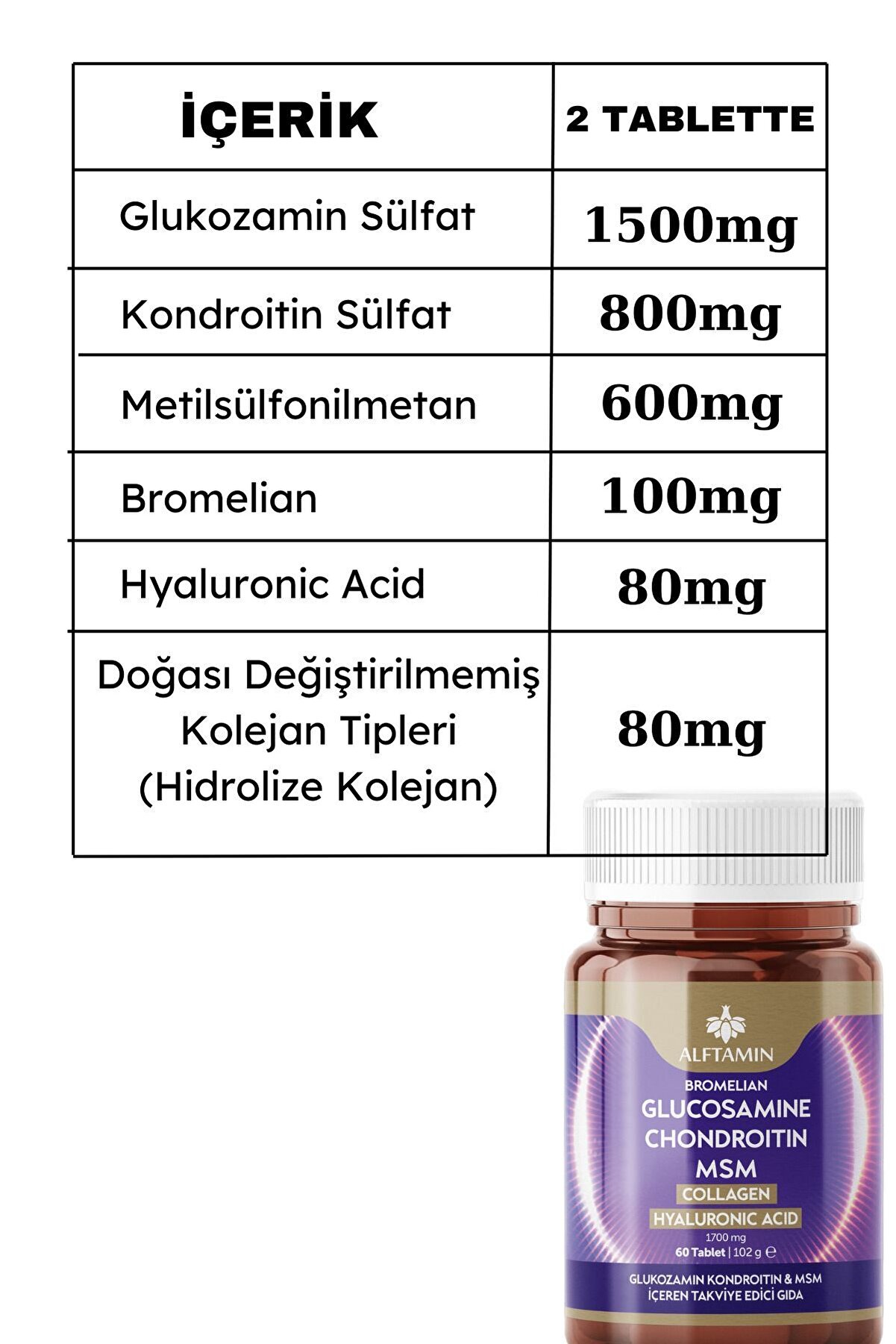 Glukozami̇n 60 Tablet Glucosamıne Chondroıtın Msm Kollajen Hyluroni̇k Asi̇t