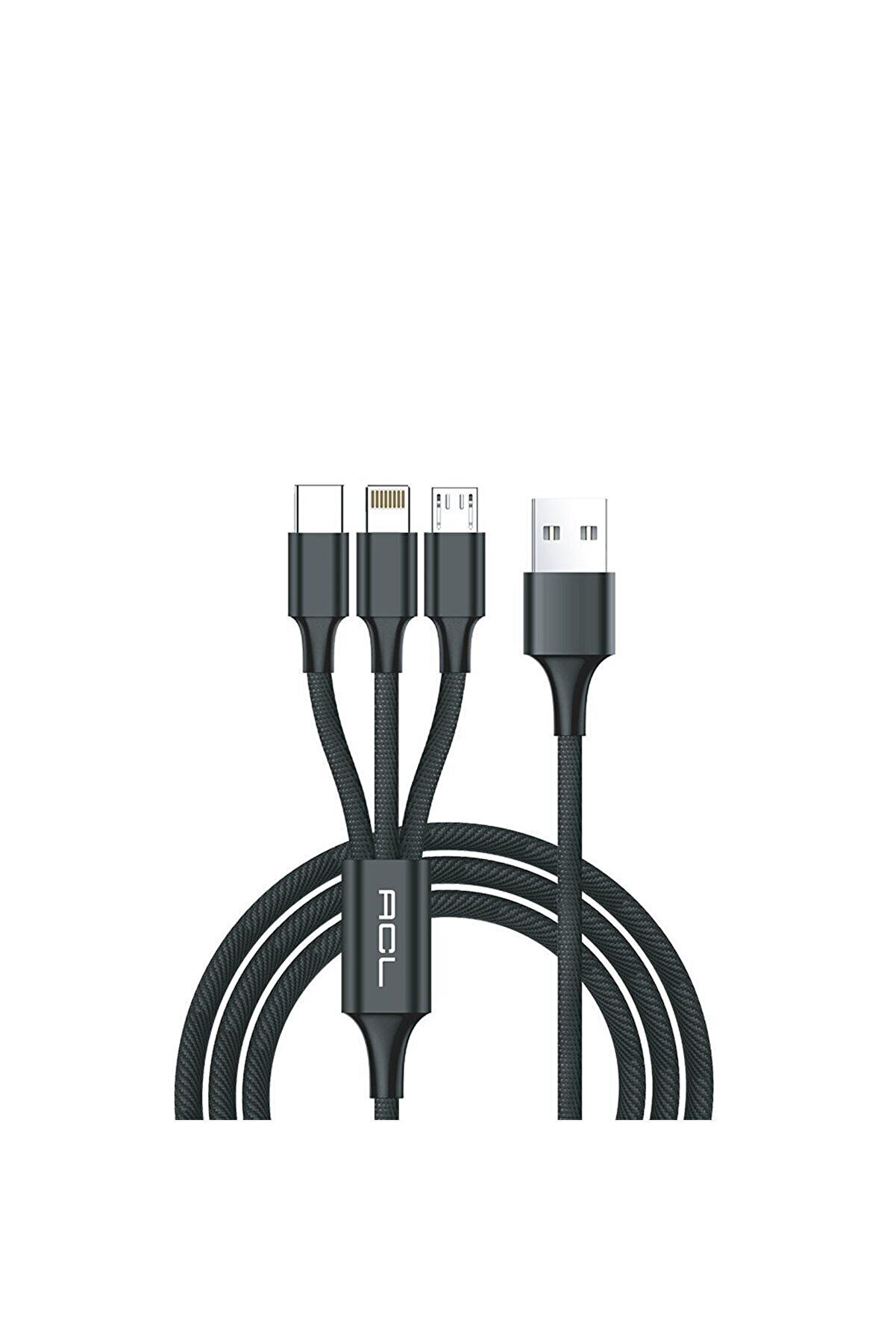Acl Ack-47 Pri̇mecord&trade; 3İn1 Li̇ghtni̇ng, Mi̇cro, Type-C Metal Başlık &Ouml;rg&uuml; Kablo Usb Şarj Ve Data Kablosu