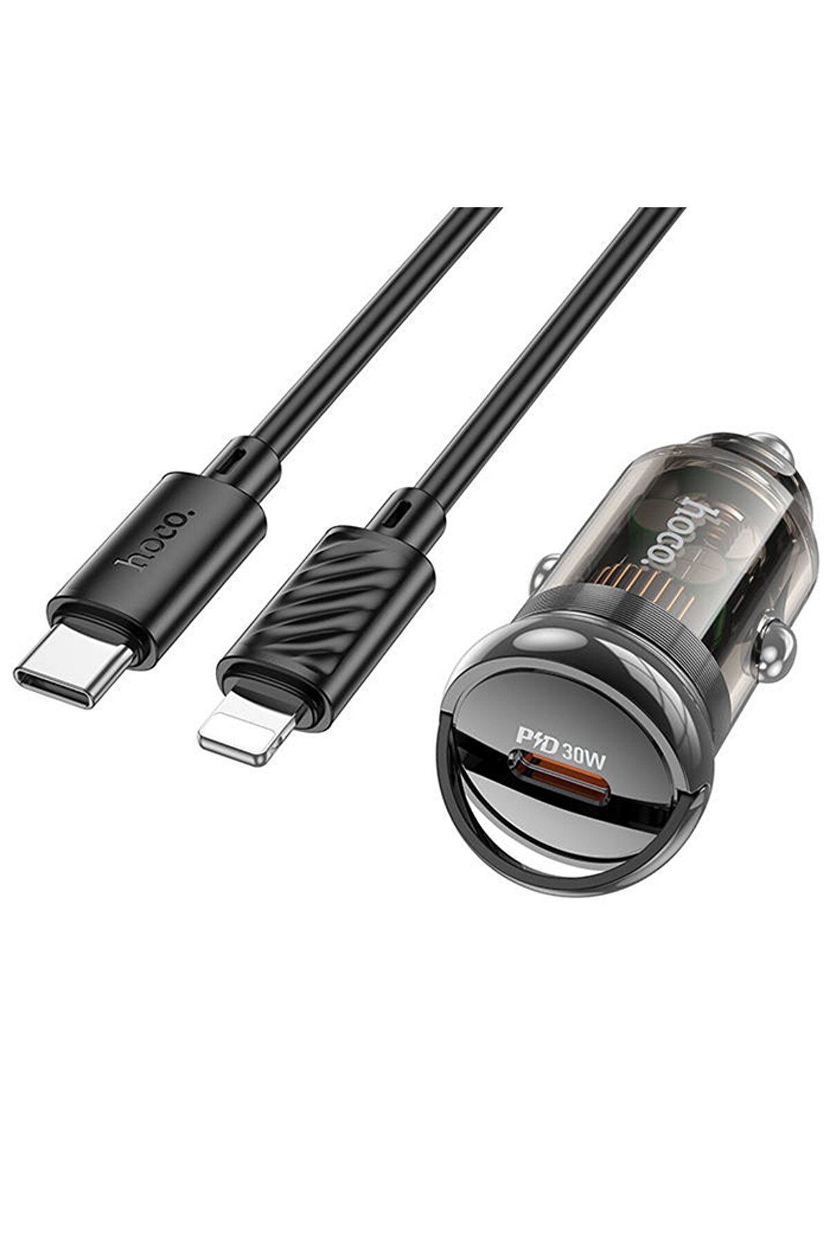 Hoco Z53 Sight Single PD30W Type-C Girişli Araç Çakmaklık Hızlı Şarj Aleti + Type-C to iPhone