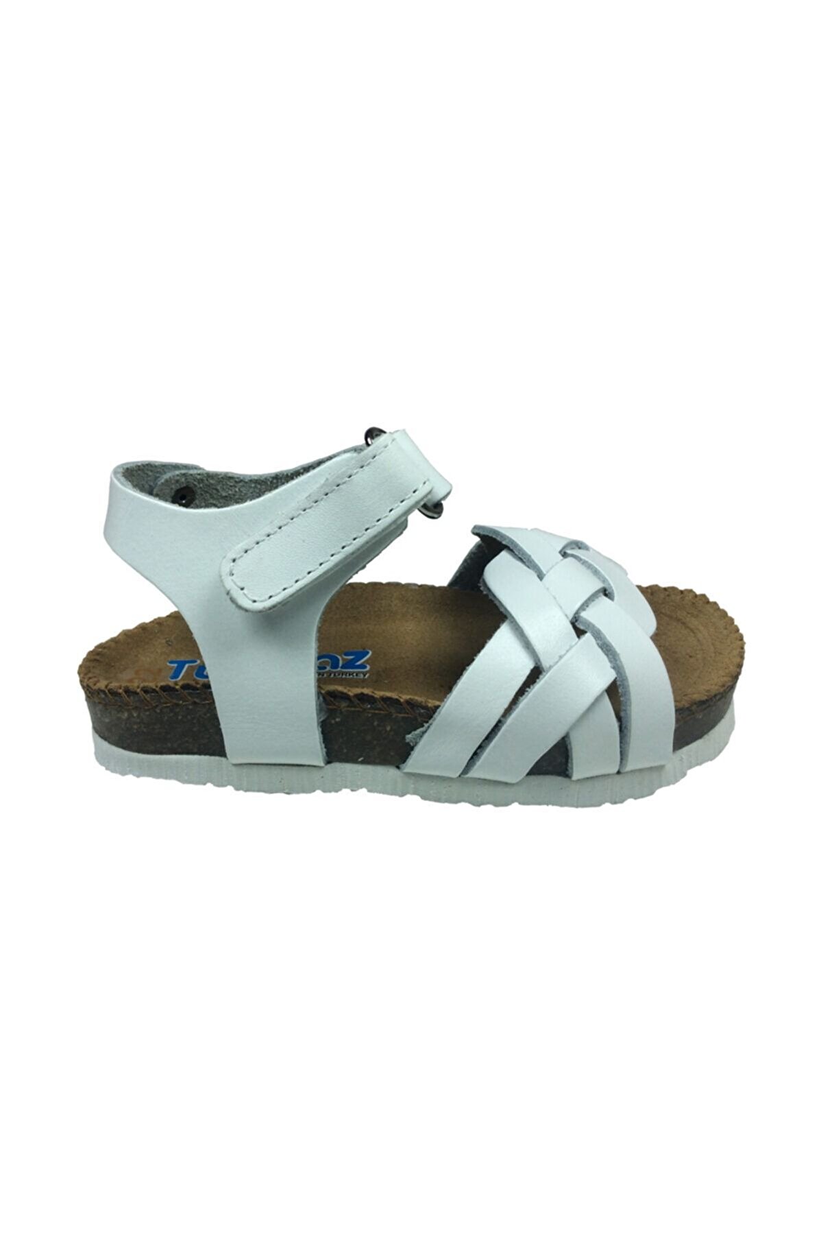 Ortopedi̇kabebe Kız Sandalet Beyaz Önü Örgü Desen Bi̇lekten Cırtlı Deri̇ Mantar Taban