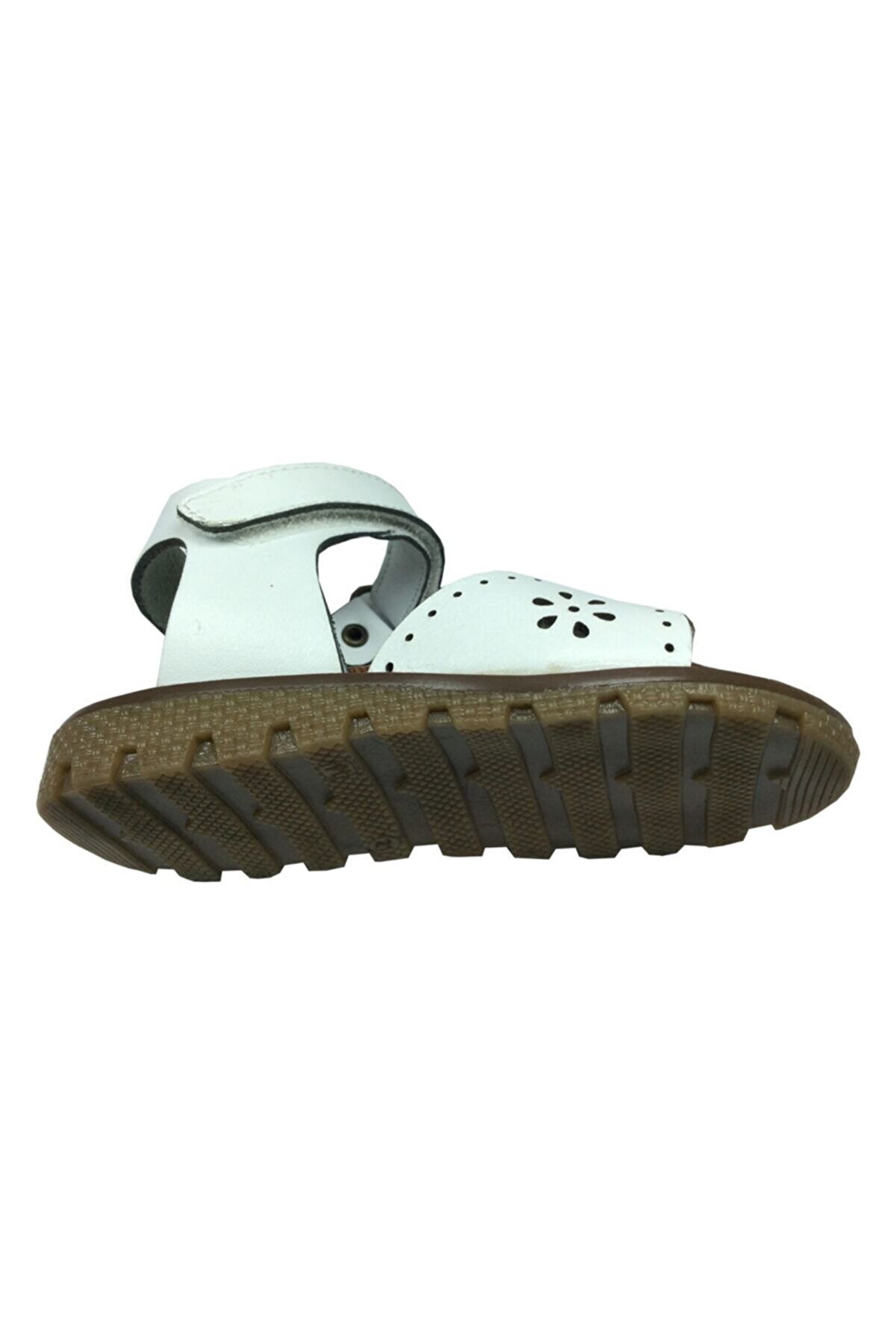 Kız Sandalet Beyaz Lazerli̇ Çi̇çek Desen Bi̇lekten Ci̇rtli̇ % 100 Deri̇