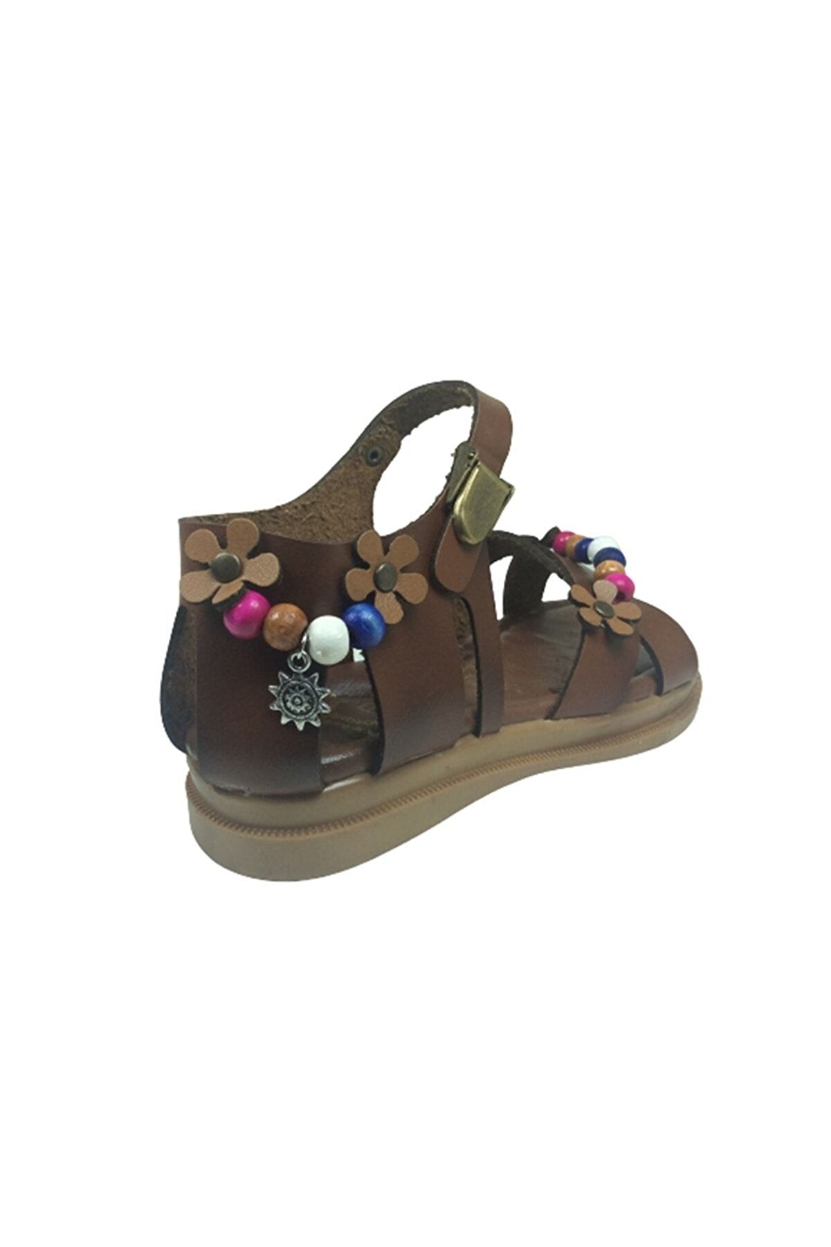 Grafen Pati̇k Kız Çocuk Sandalet Kahve Çapraz Atkılı Boncuklu Günlük Ayakkabı