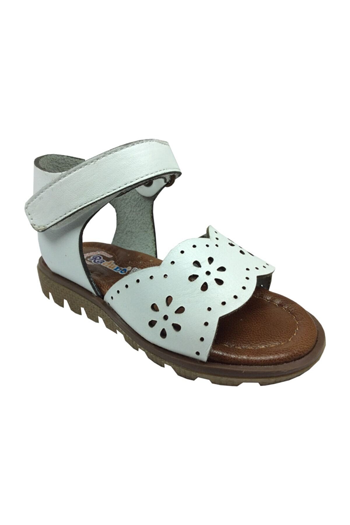 Kız Sandalet Beyaz Lazerli̇ Çi̇çek Desen Bi̇lekten Ci̇rtli̇ % 100 Deri̇