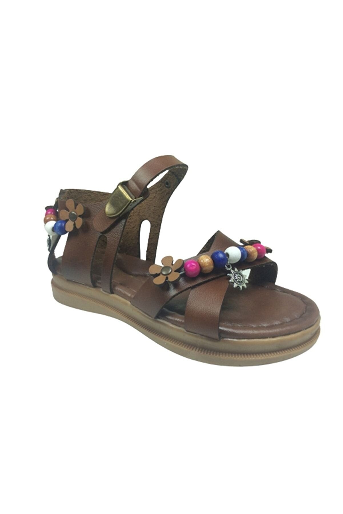Grafen Pati̇k Kız Çocuk Sandalet Kahve Çapraz Atkılı Boncuklu Günlük Ayakkabı