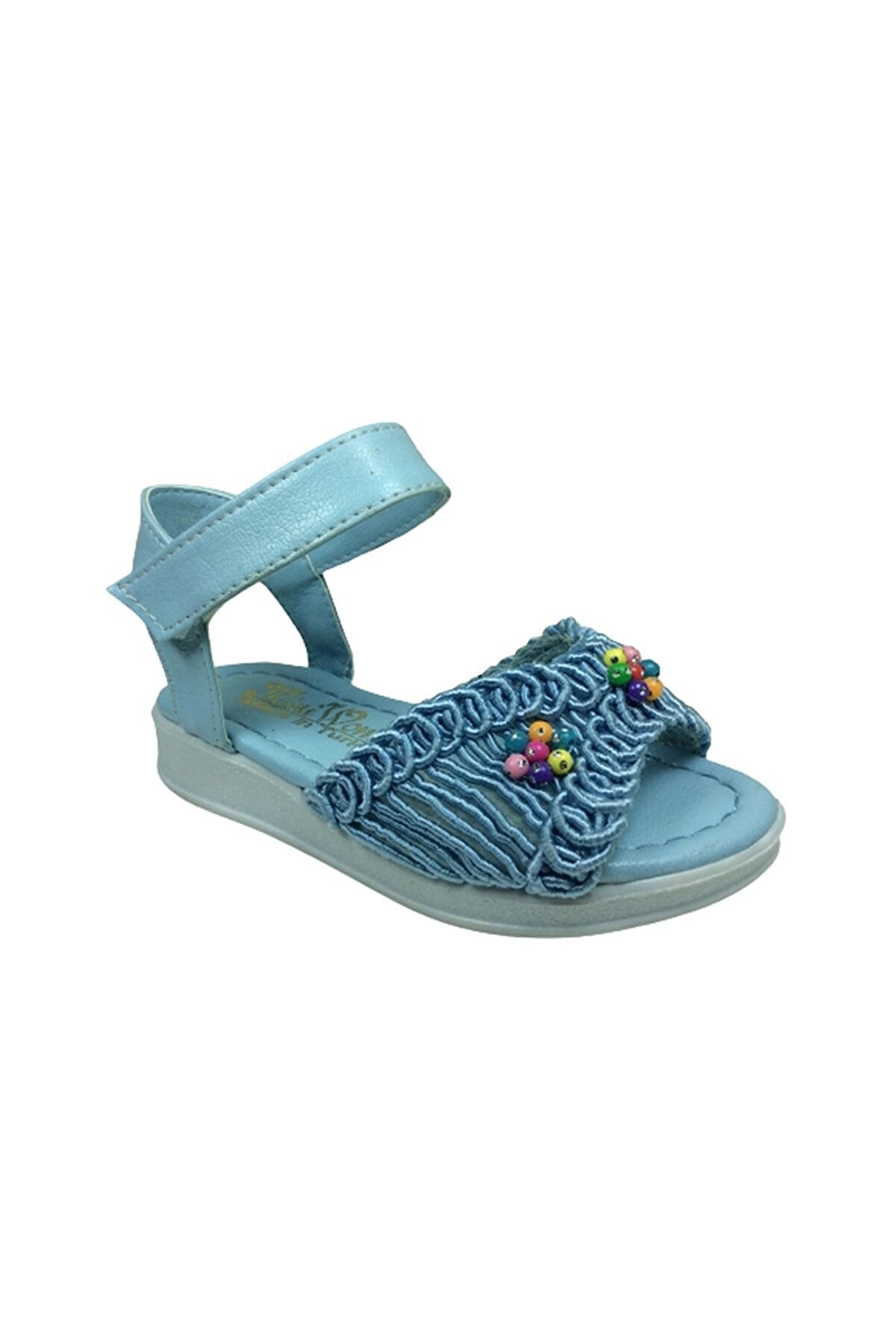 1506 (Plm) Pati̇k Kız Çocuk Sandalet Mavi̇ Dantelli̇ Örgülü Tri̇ko