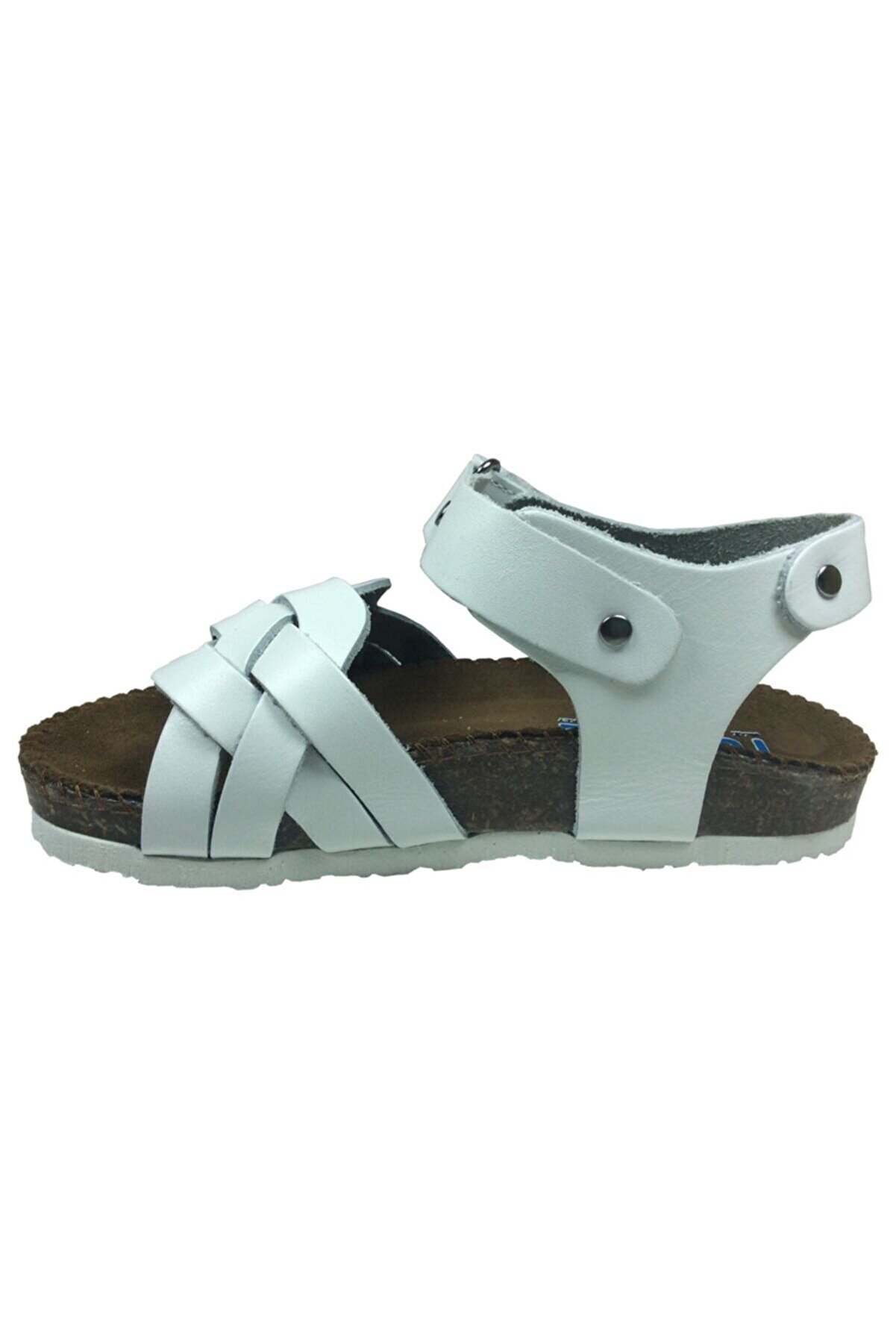 Ortopedi̇kapati̇k Kız Sandalet Beyaz Önü Örgü Desen Bi̇lekten Cırtlı Deri̇ Mantar Taban