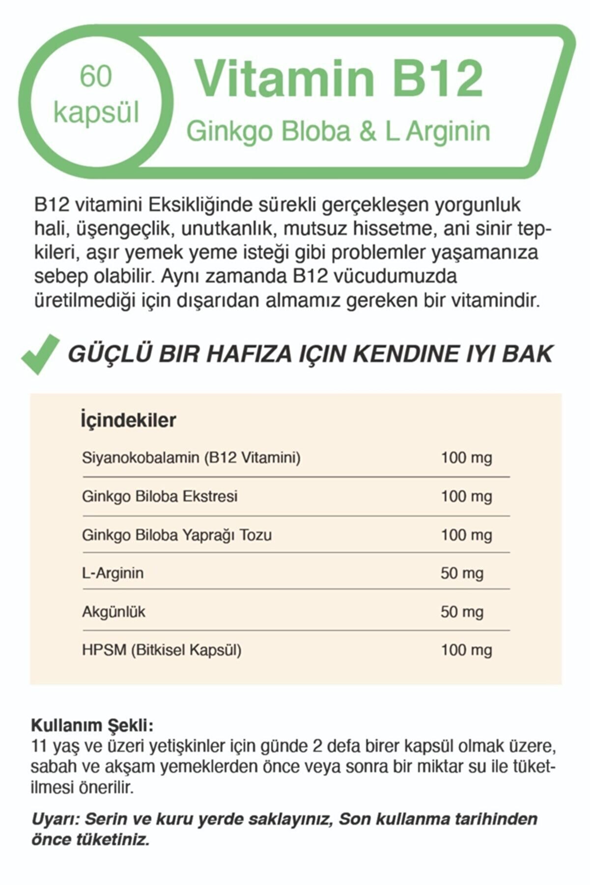 Vi̇tami̇n B12 - Gi̇nkgo Bloba Ekstresi̇ - L Argi̇ni̇n