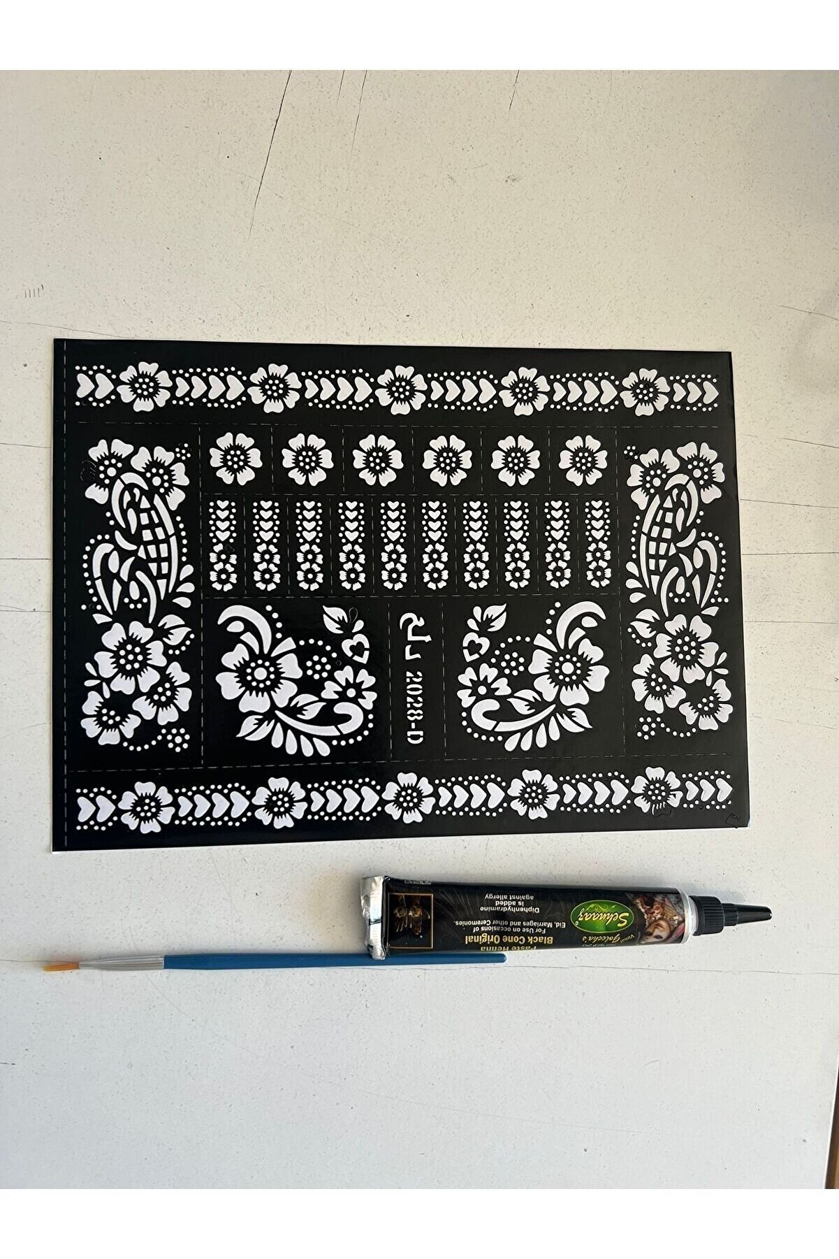 Ai̇rbrush Tattoo 1 Tüp Hi̇nt Kınası Fırça Ve 1 Adet Dövme Şablon Karışık