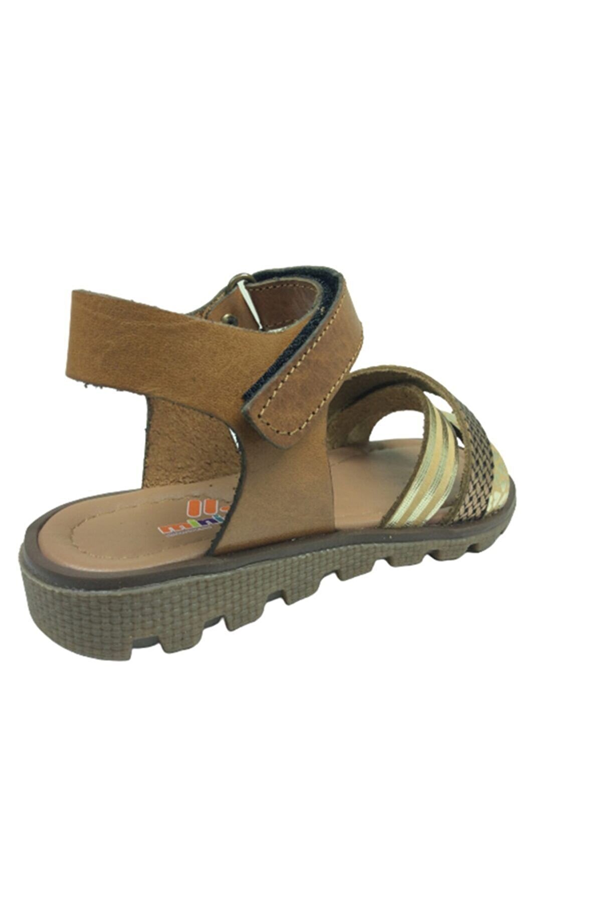 Pati̇k Kız Çocuk Sandalet Kahverengi̇ Önü Dore Baskılı Atkılı Bi̇lekten Cırtlı Deri̇