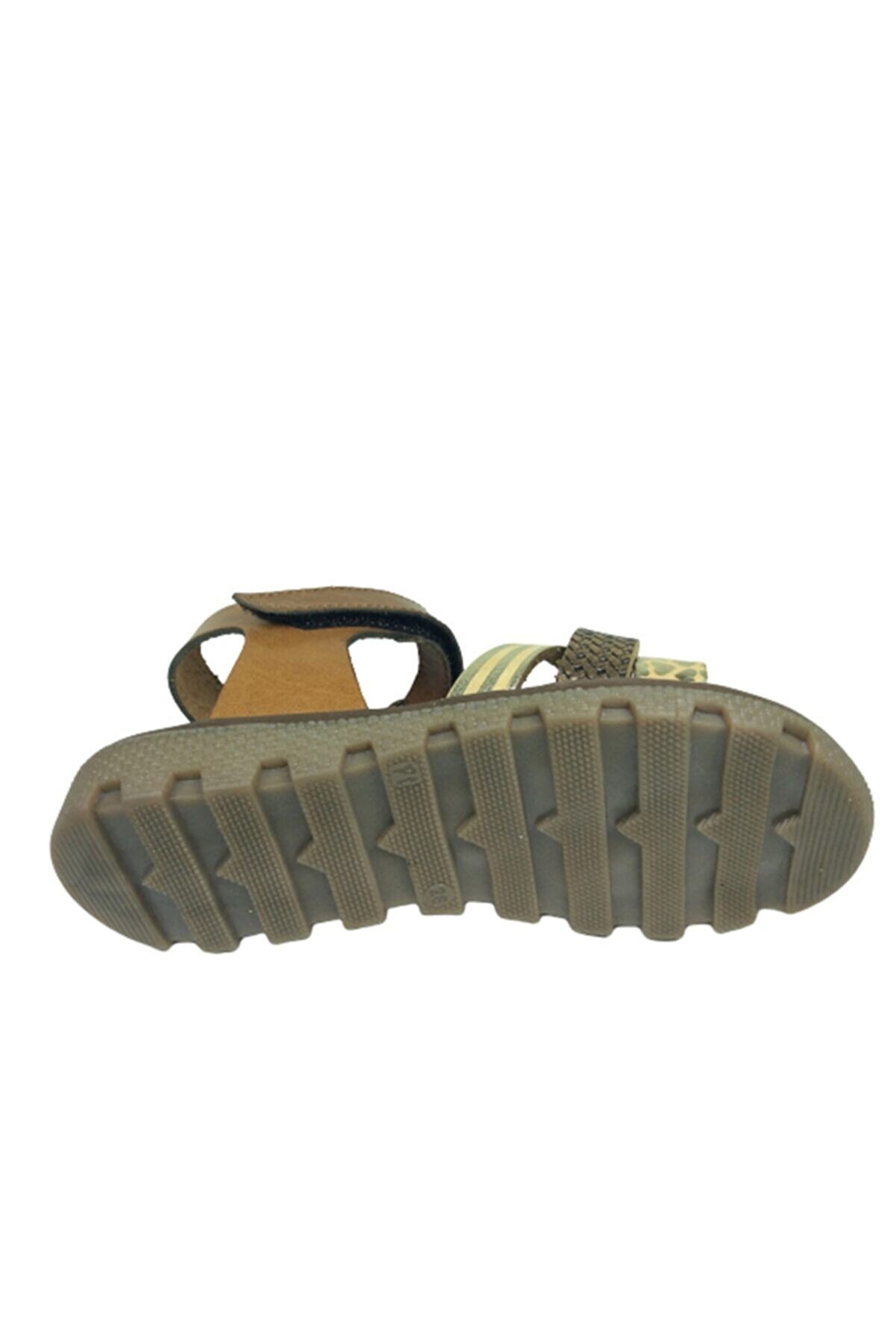 Pati̇k Kız Çocuk Sandalet Kahverengi̇ Önü Dore Baskılı Atkılı Bi̇lekten Cırtlı Deri̇