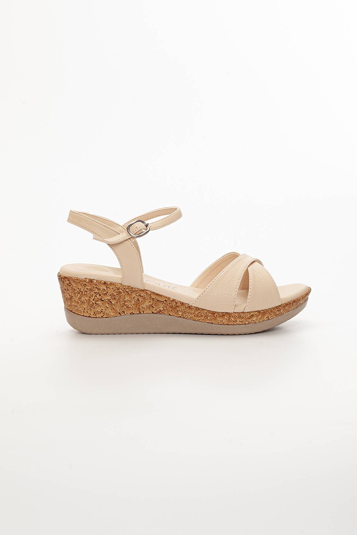 Gult Kadın Platform Topuklu Sandalet Çapraz Ten Nude