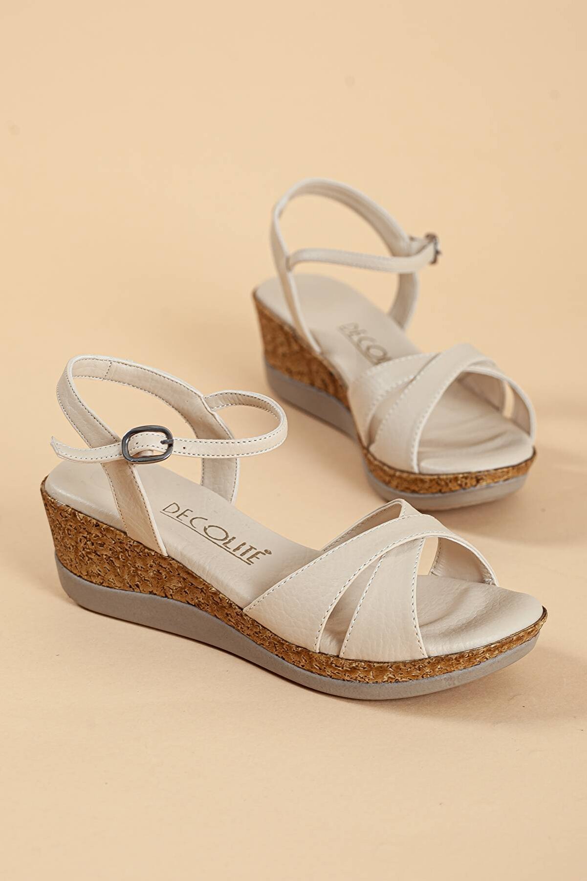 Gult Kadın Platform Topuklu Sandalet Çapraz Ten Nude