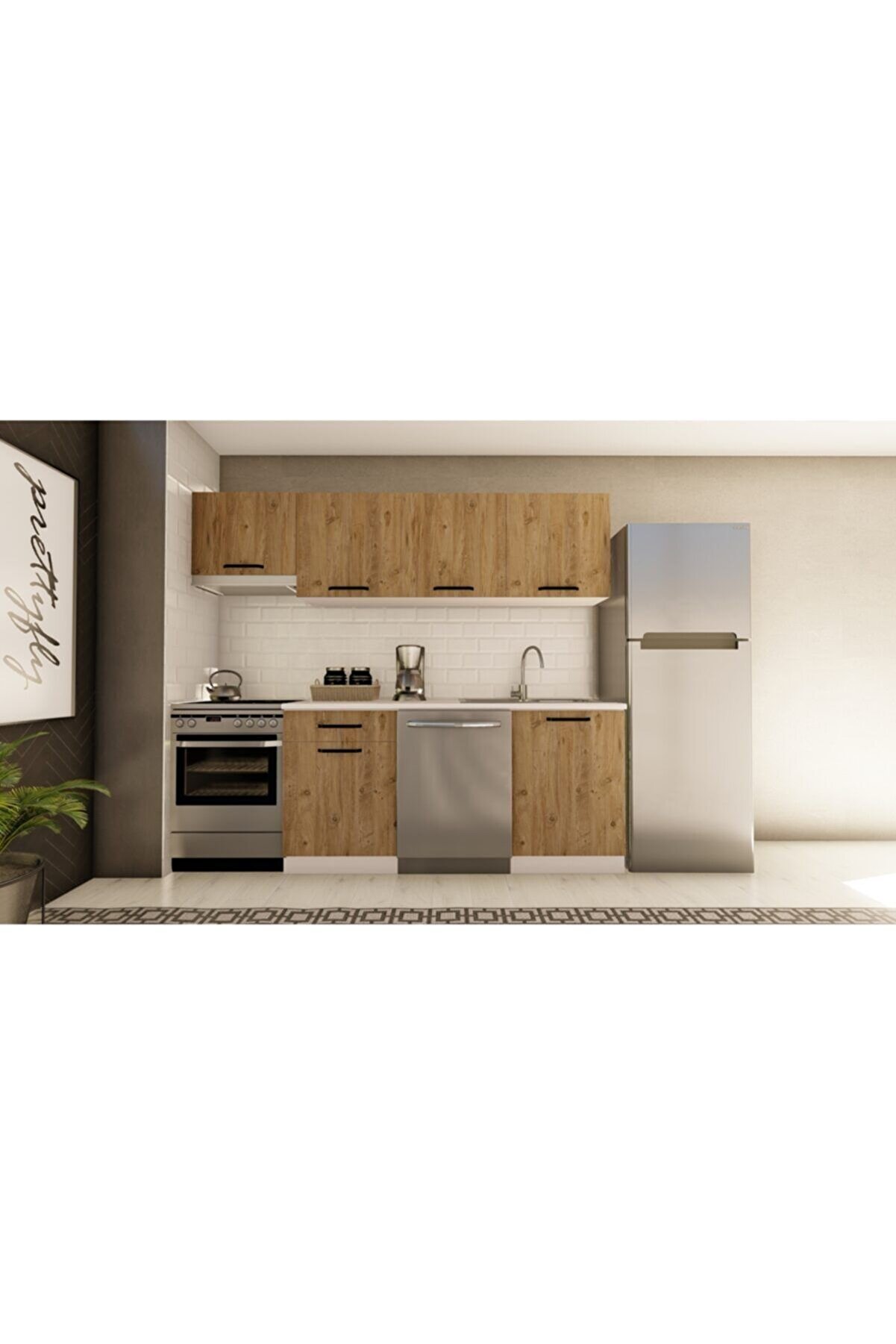 Vi̇sasconcept 240 Cm Sude Hazır Mutfak Dolabı Aspi̇rat&ouml;r Mod&uuml;ll&uuml; Atlanti̇k &Ccedil;am(Tezgah Dahi̇l)