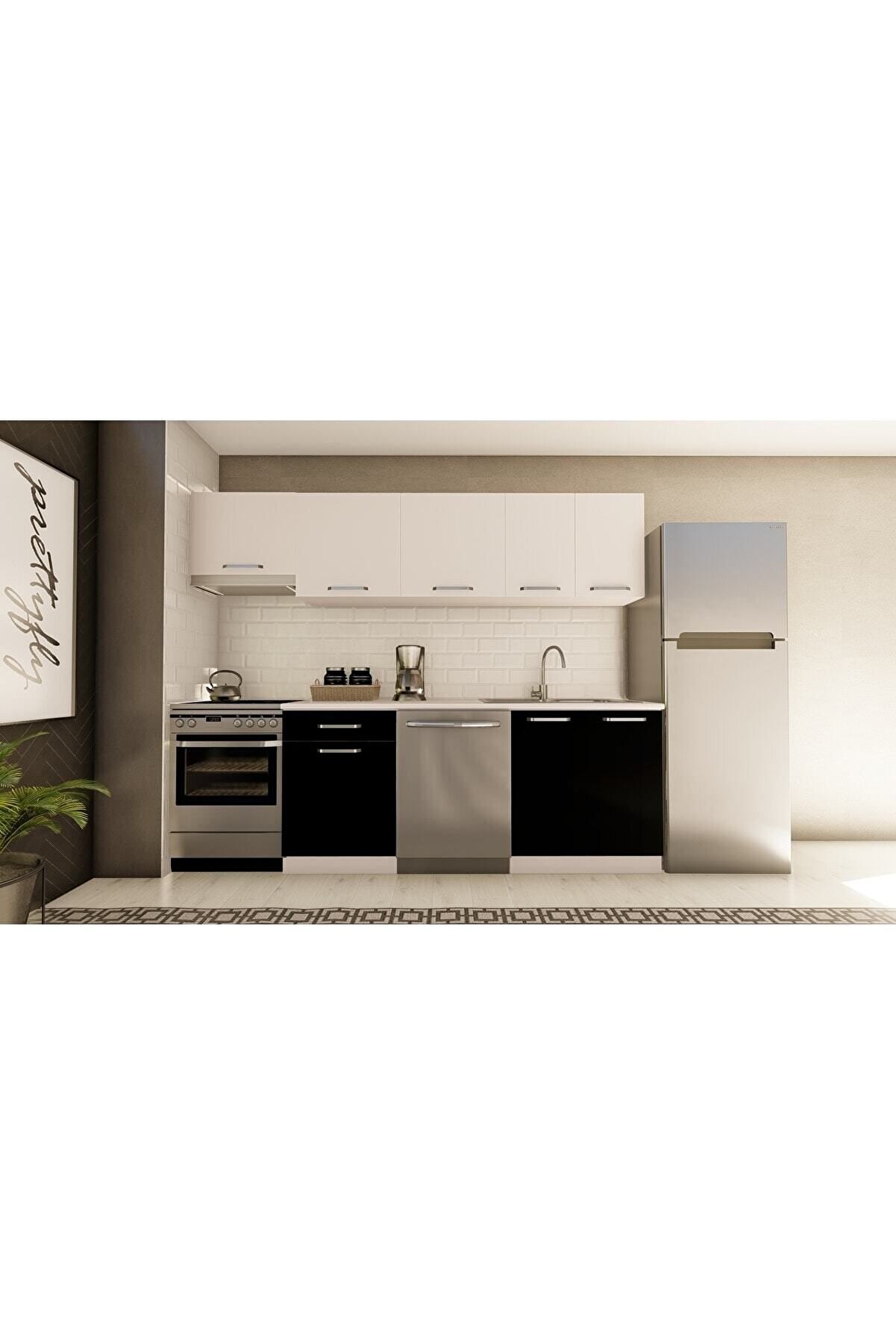 Vi̇sasconcept 260 Cm G&uuml;lden Hazır Mutfak Dolabı Aspi̇rat&ouml;r Mod&uuml;ll&uuml; Beyaz Ve Si̇yah(Tezgah Dahi̇l)