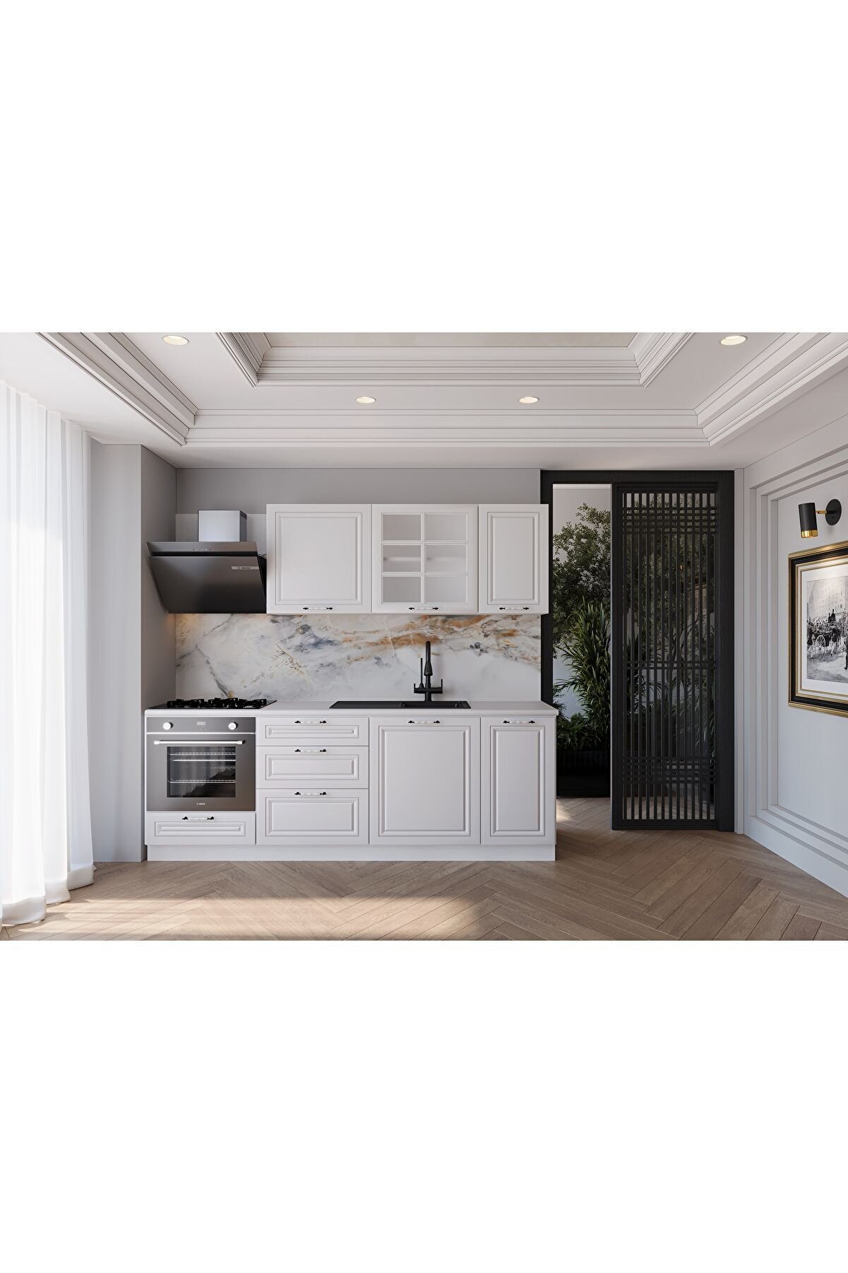 Vi̇sasconcept 220 Cm Mdf G&ouml;vde Mebran Kapak &Uuml;&ccedil; &Ccedil;ekmeceli̇ Gale Hazır Mutfak - Beyaz(Tezgah Dahi̇l)