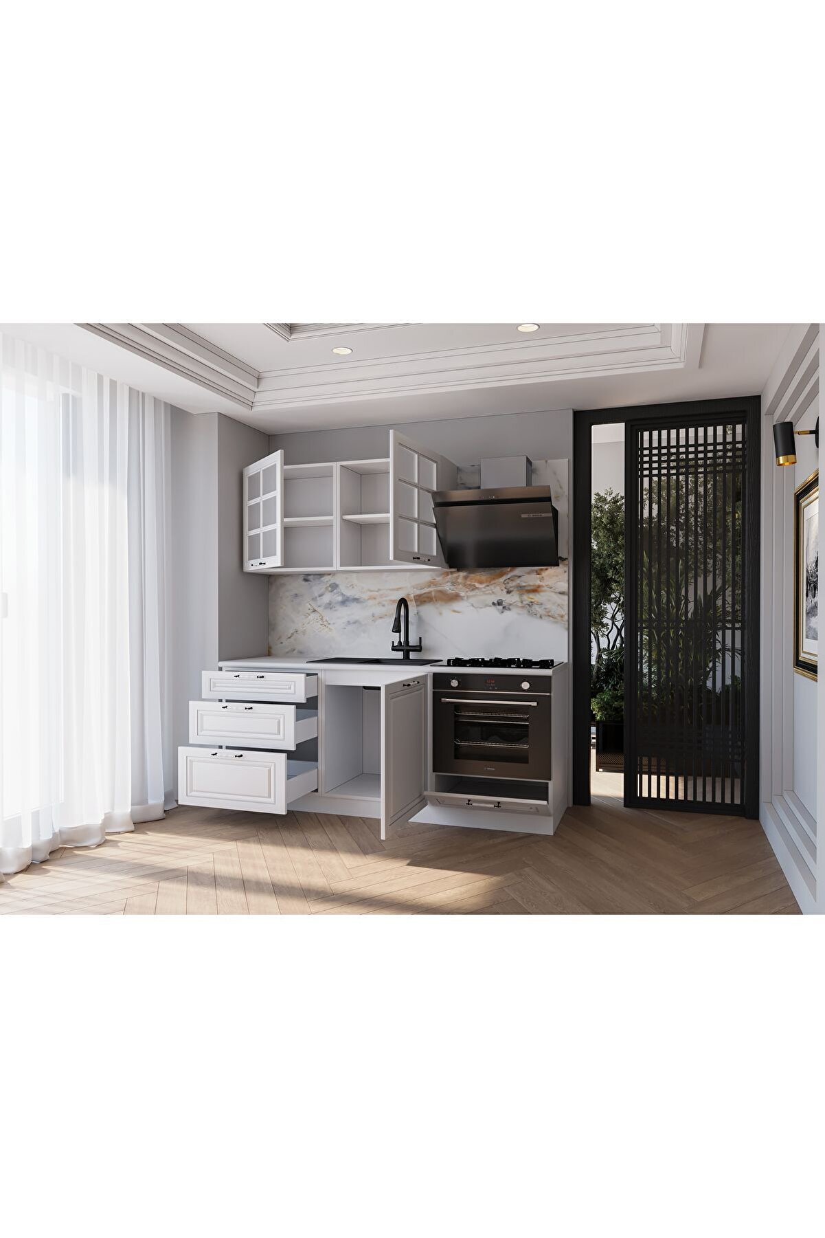 Vi̇sasconcept 180 Cm Mdf G&ouml;vde Mebran Kapak &Uuml;&ccedil; &Ccedil;ekmeceli̇ Aysel Hazır Mutfak - Beyaz(Tezgah Dahi̇l)