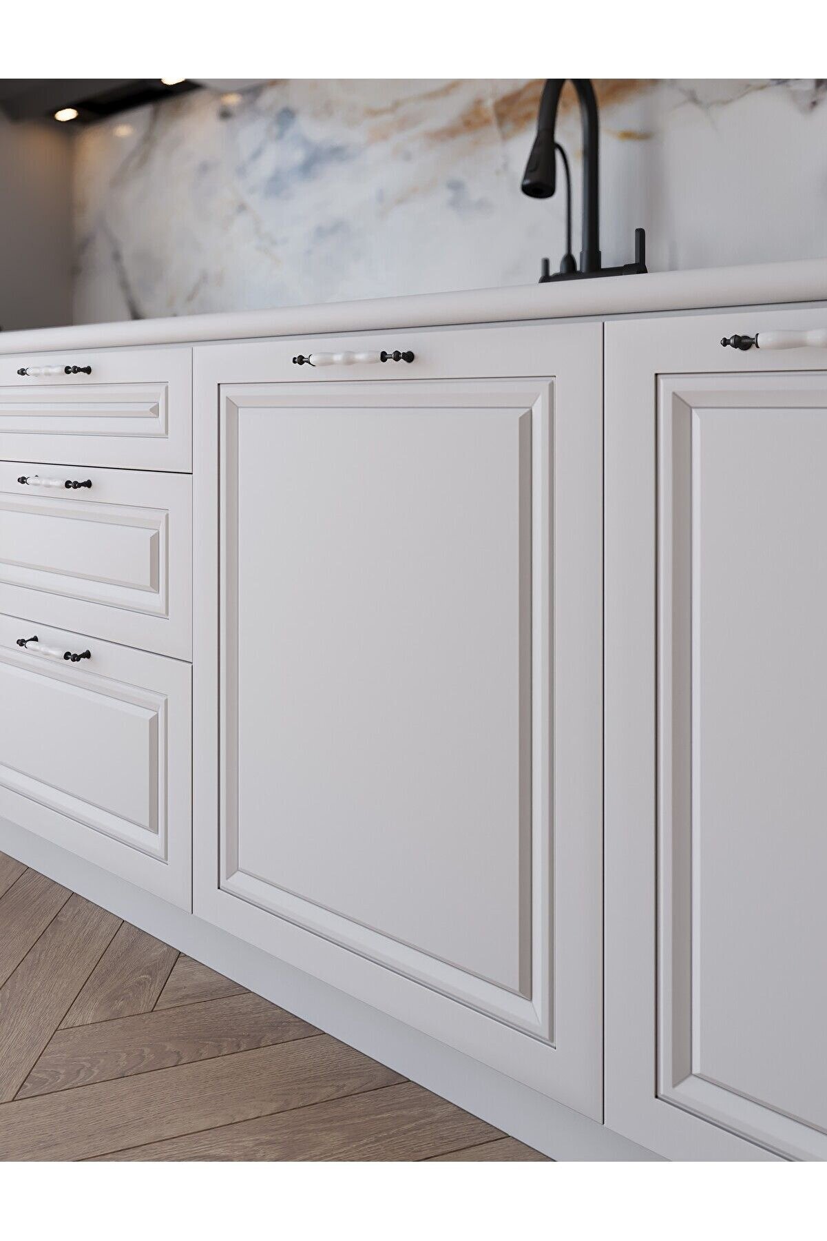 Vi̇sasconcept 240 Cm Mdf G&ouml;vde Mebran Kapak &Uuml;&ccedil; &Ccedil;ekmeceli̇ Cansel Hazır Mutfak - Beyaz(Tezgah Dahi̇l)