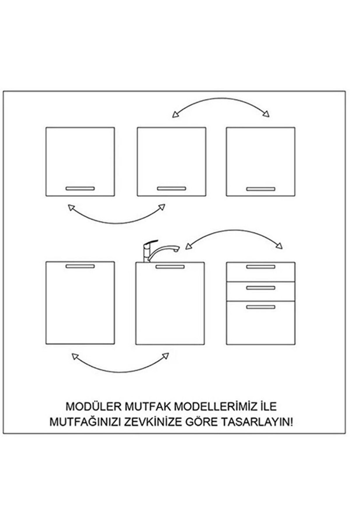 Vi̇sasconcept 280 Cm Mdf G&ouml;vde Mebran Kapak &Uuml;&ccedil; &Ccedil;ekmeceli̇ Ezel Hazır Mutfak - Mavi̇ - Beyaz(Tezgah Dahi̇l)