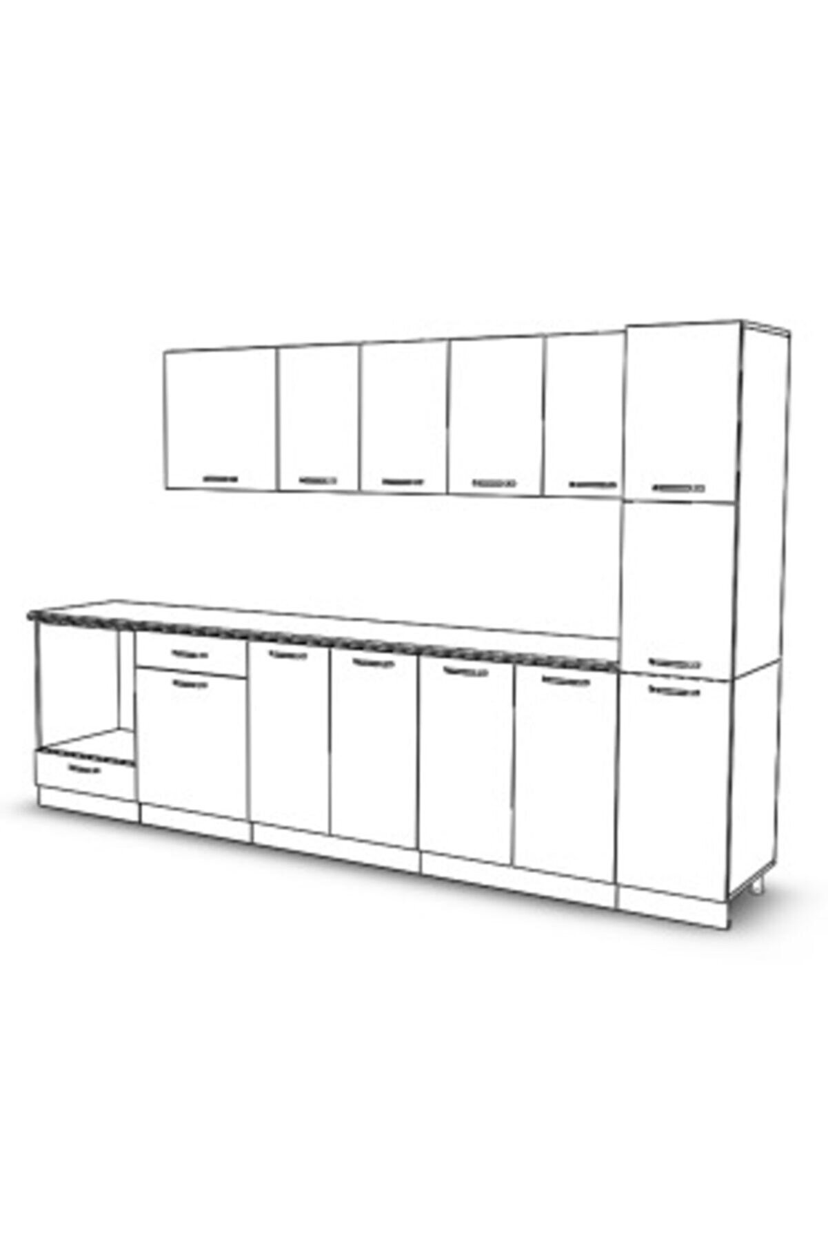 Vi̇sasconcept 320 Cm Ebrar Hazır Mutfak Dolabı Ki̇ler Ve Ankastre Mod&uuml;ll&uuml; Atlanti̇k &Ccedil;am Ve Antrasi̇t(Tezgah Dahi̇l)