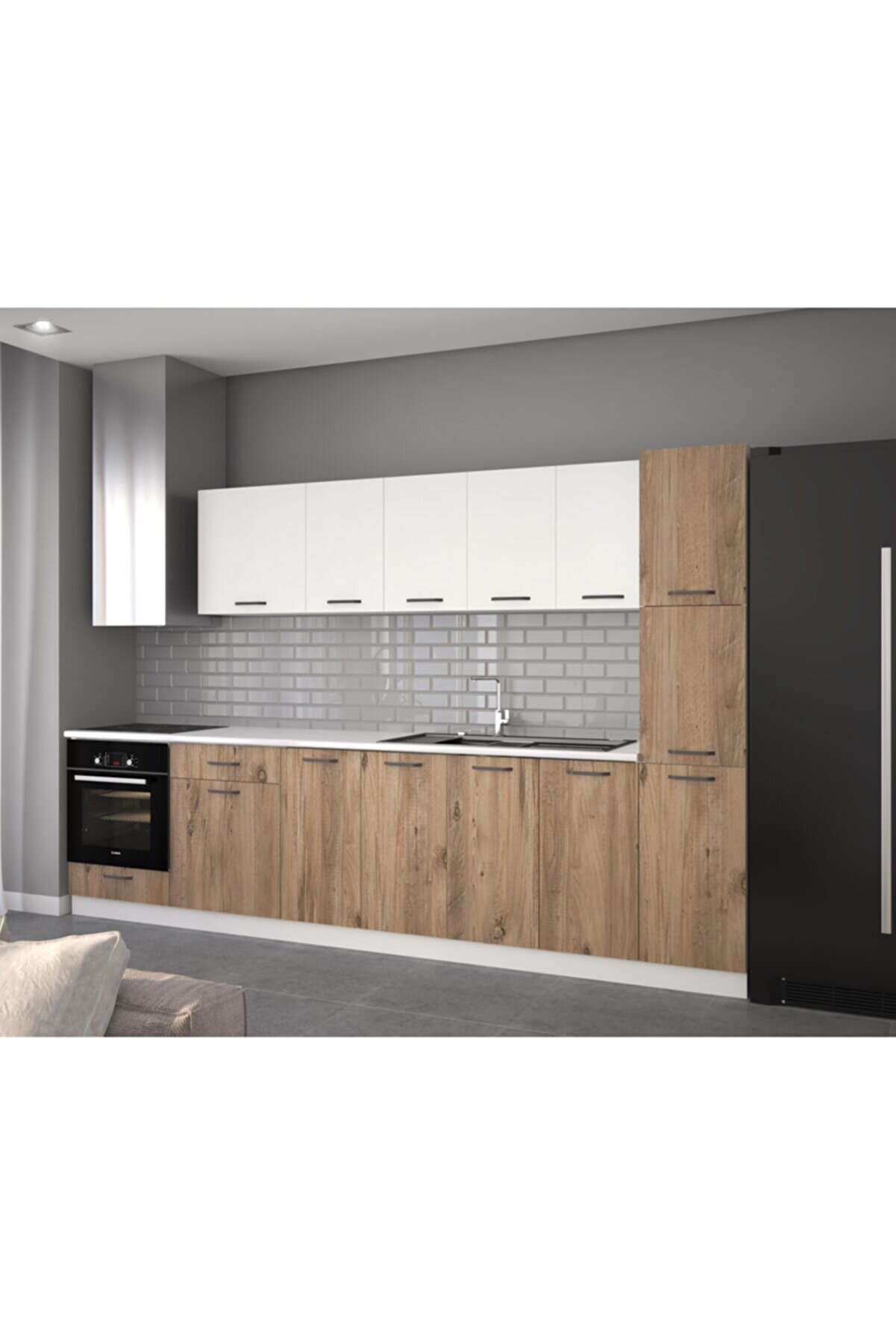 Vi̇sasconcept 320 Cm Melek Hazır Mutfak Dolabı Ki̇ler Ve Ankastre Mod&uuml;ll&uuml; Beyaz Ve Atlanti̇k &Ccedil;am(Tezgah Dahi̇l)