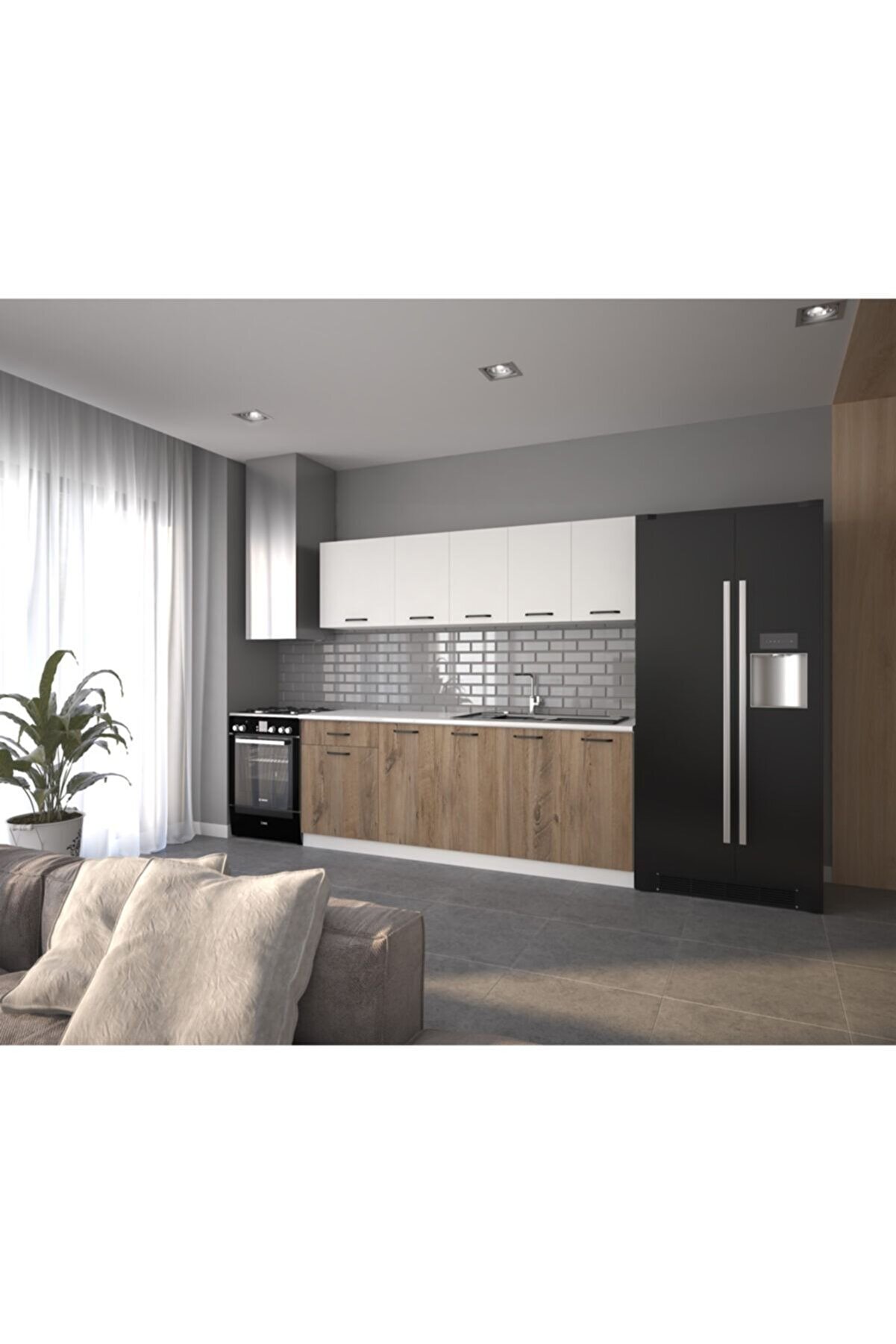 Vi̇sasconcept 220 Cm Ege Hazır Mutfak Dolabı Beyaz Ve Atlanti̇k &Ccedil;am(Tezgah Dahi̇l)