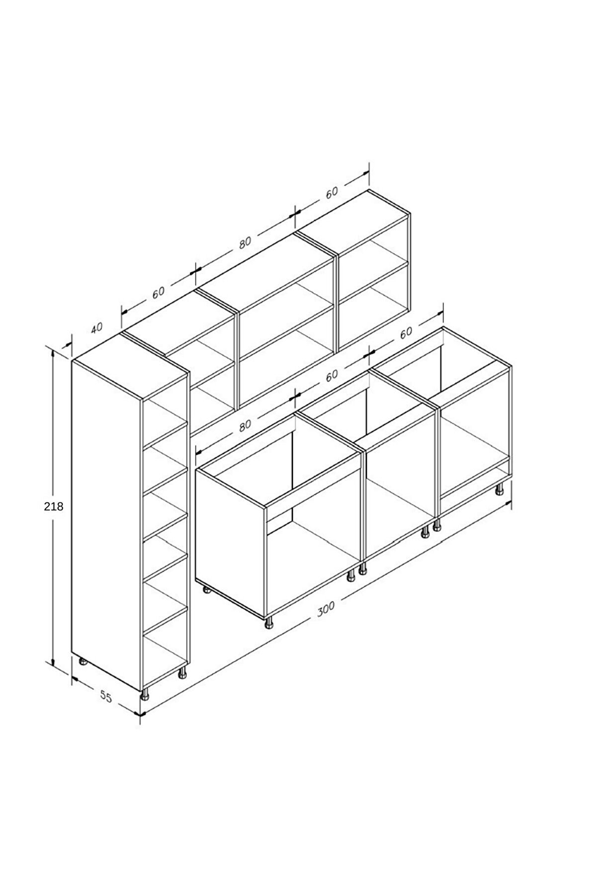 Vi̇sasconcept 300 Cm Mdf G&ouml;vde Membran Kapak &Uuml;&ccedil; &Ccedil;ekmeceli̇ Tuba Hazır Mutfak - Su Yeşi̇li̇ - Beyaz (Tezgah Dahi̇l)