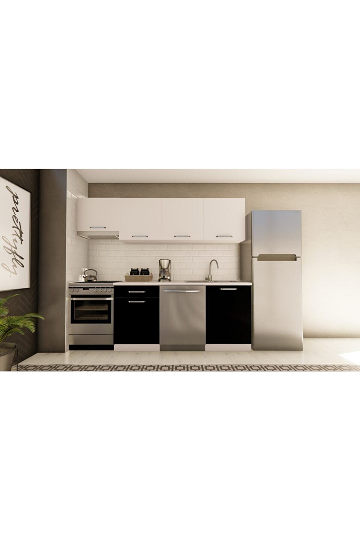 Vi̇sasconcept 240 Cm Uğur Hazır Mutfak Dolabı Aspi̇rat&ouml;r Mod&uuml;ll&uuml; Beyaz Ve Si̇yah(Tezgah Dahi̇l)