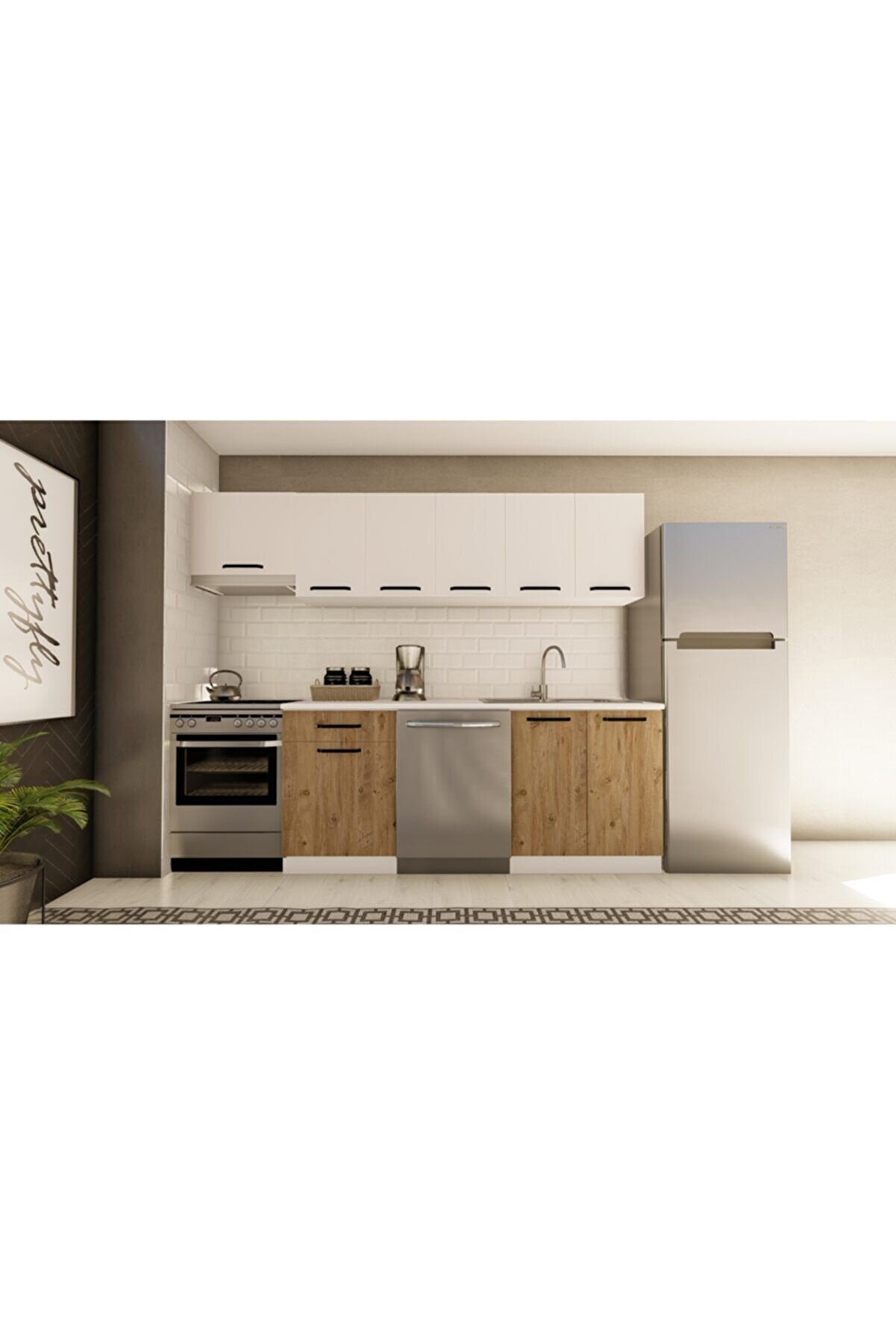 Vi̇sasconcept 260 Cm Yelda Hazır Mutfak Dolabı Aspi̇rat&ouml;r Mod&uuml;ll&uuml; Beyaz Ve Atlanti̇k &Ccedil;am(Tezgah Dahi̇l)