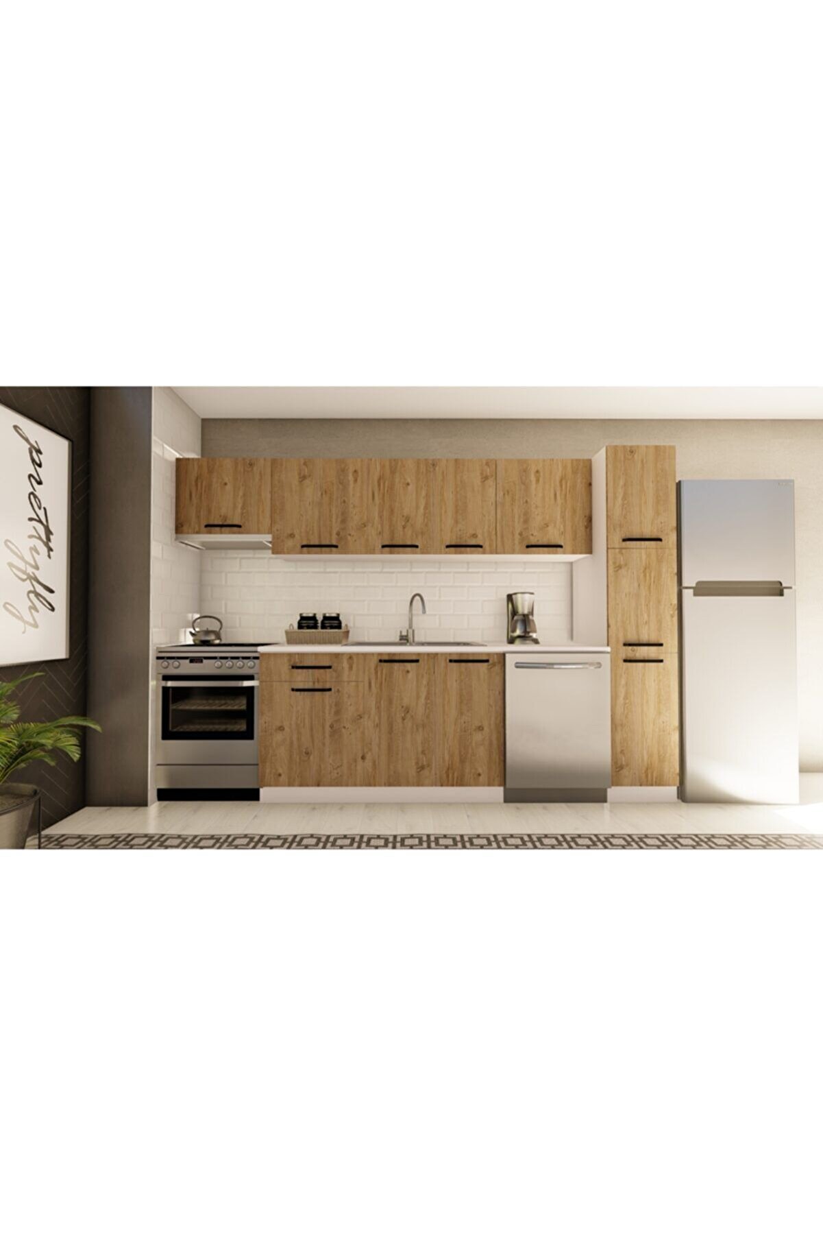 Vi̇sasconcept 300 Cm Hazan Hazır Mutfak Dolabı Aspi̇rat&ouml;r Ve Ki̇ler Mod&uuml;ll&uuml; Atlanti̇k &Ccedil;am(Tezgah Dahi̇l)