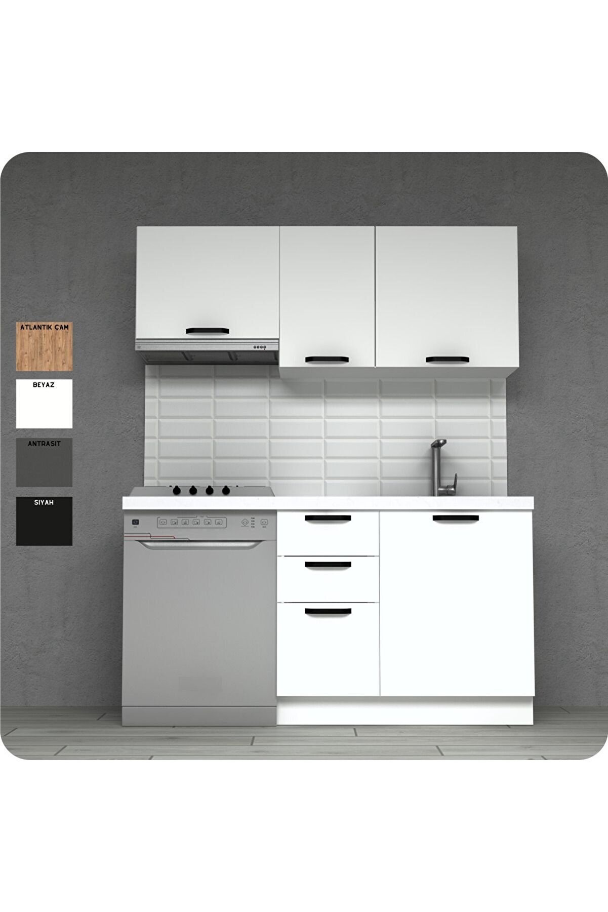 Vi̇sasconcept 160Cm &Uuml;&ccedil; &Ccedil;ekmeceli̇ H&uuml;lya Mutfak Ofi̇s Ti̇pi̇ Hazır Mutfak (Tezgah Dahi̇l)