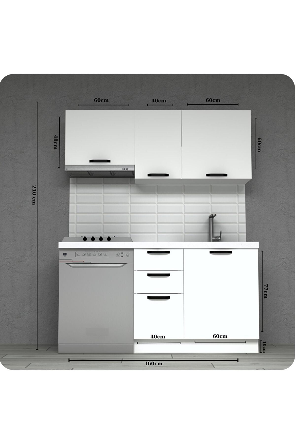 Vi̇sasconcept 160Cm &Uuml;&ccedil; &Ccedil;ekmeceli̇ H&uuml;lya Mutfak Ofi̇s Ti̇pi̇ Hazır Mutfak (Tezgah Dahi̇l)