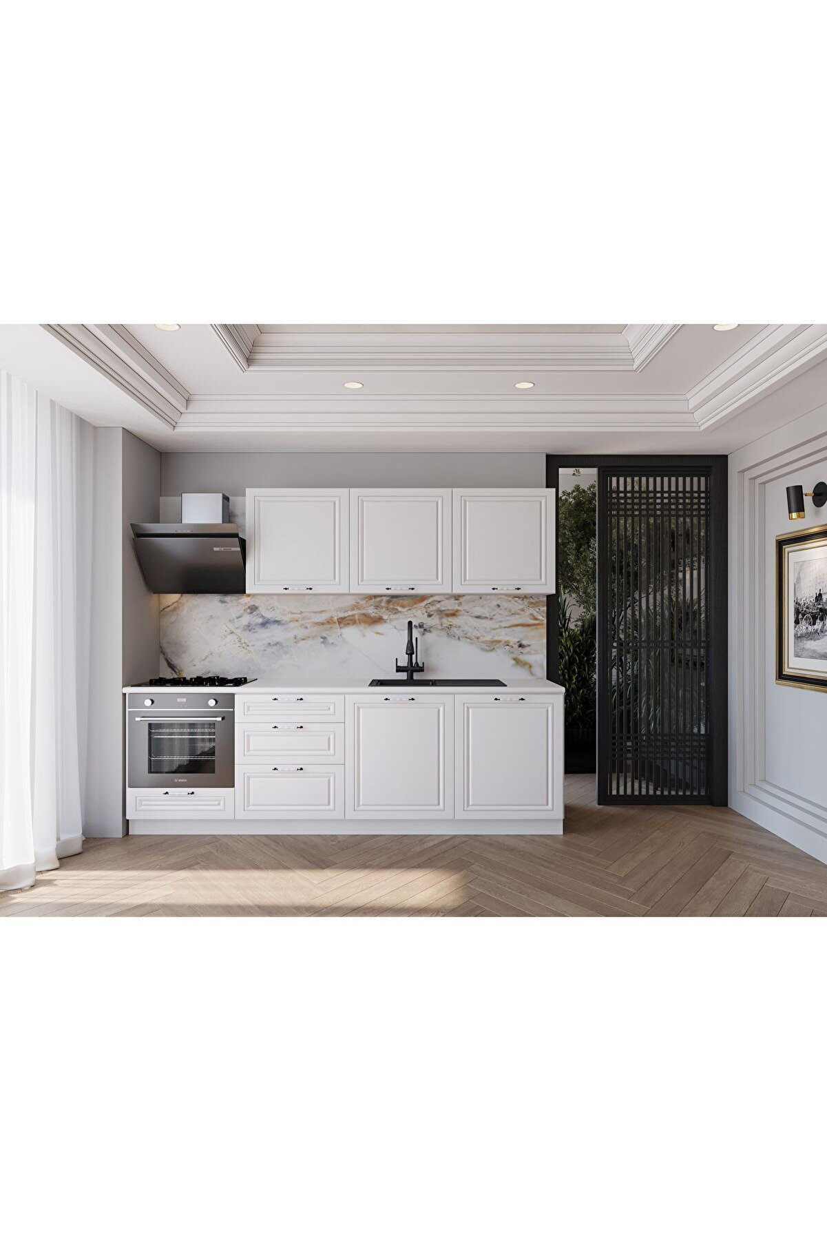 Vi̇sasconcept 240 Cm Mdf G&ouml;vde Mebran Kapak &Uuml;&ccedil; &Ccedil;ekmeceli̇ Cansel Hazır Mutfak - Beyaz(Tezgah Dahi̇l)