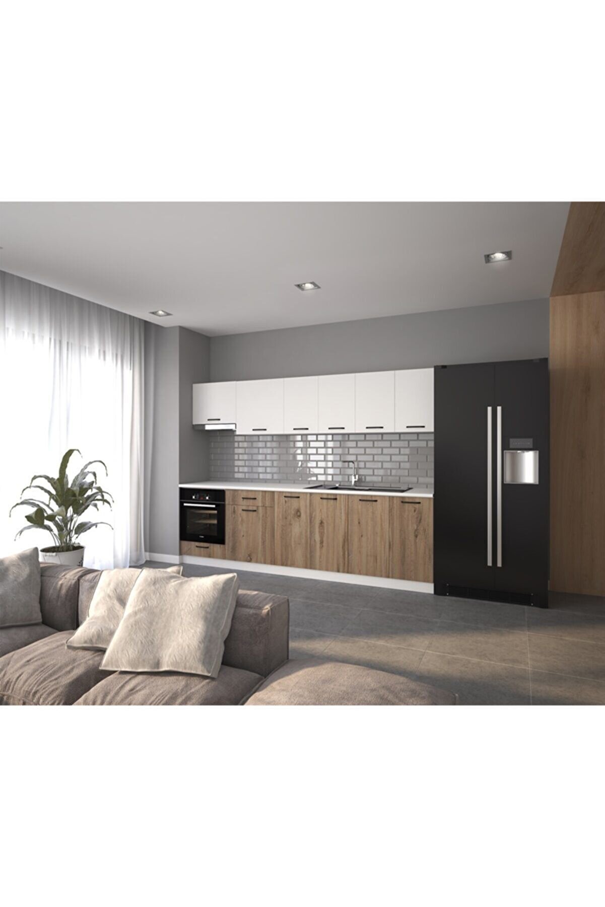 Vi̇sasconcept 280 Cm Yıldız Hazır Mutfak Dolabı Ankastre Ve Aspi̇rat&ouml;r Mod&uuml;ll&uuml; Beyaz Ve Atlanti̇k &Ccedil;am(Tezgah Dahi̇l)