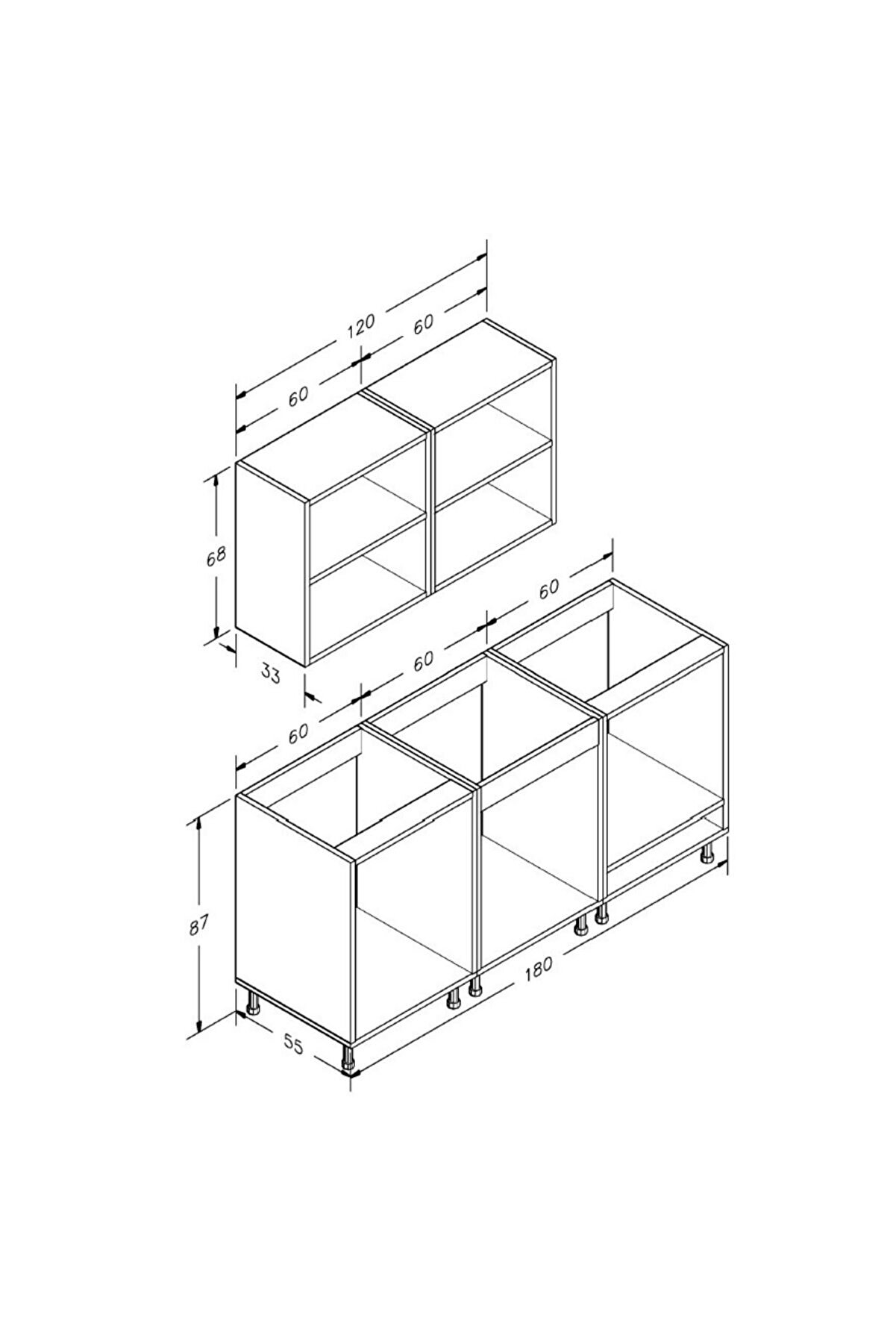 Vi̇sasconcept 180 Cm Mdf G&ouml;vde Mebran Kapak &Uuml;&ccedil; &Ccedil;ekmeceli̇ Irem Hazır Mutfak - Su Yeşi̇li̇ - Beyaz(Tezgah Dahi̇l)