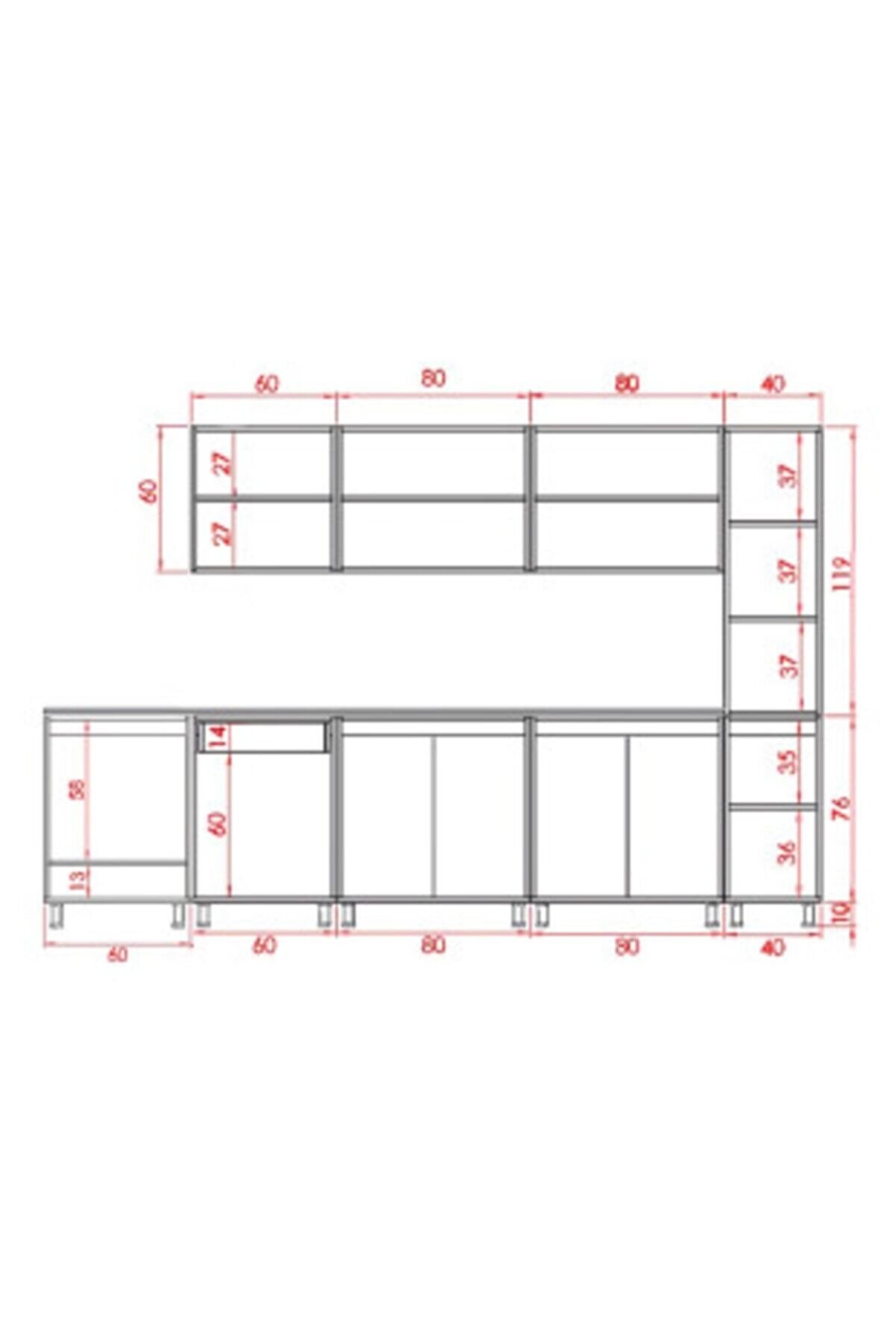 Vi̇sasconcept 320 Cm Ebrar Hazır Mutfak Dolabı Ki̇ler Ve Ankastre Mod&uuml;ll&uuml; Atlanti̇k &Ccedil;am Ve Antrasi̇t(Tezgah Dahi̇l)