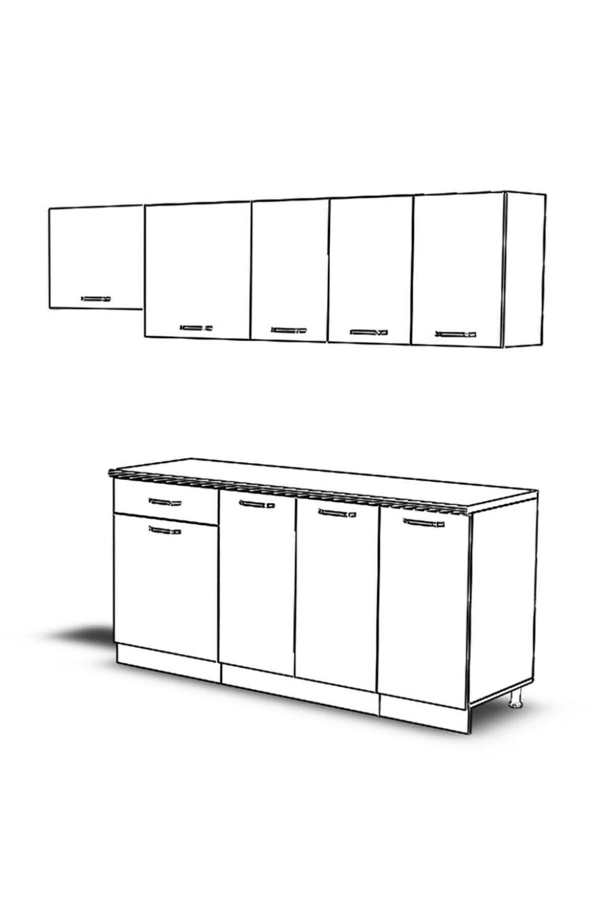Vi̇sasconcept 240 Cm Buğra Hazır Mutfak Dolabı Parlak Hıgh-Gloss Beyaz Ve M&uuml;rd&uuml;m(Tezgah Dahi̇l)
