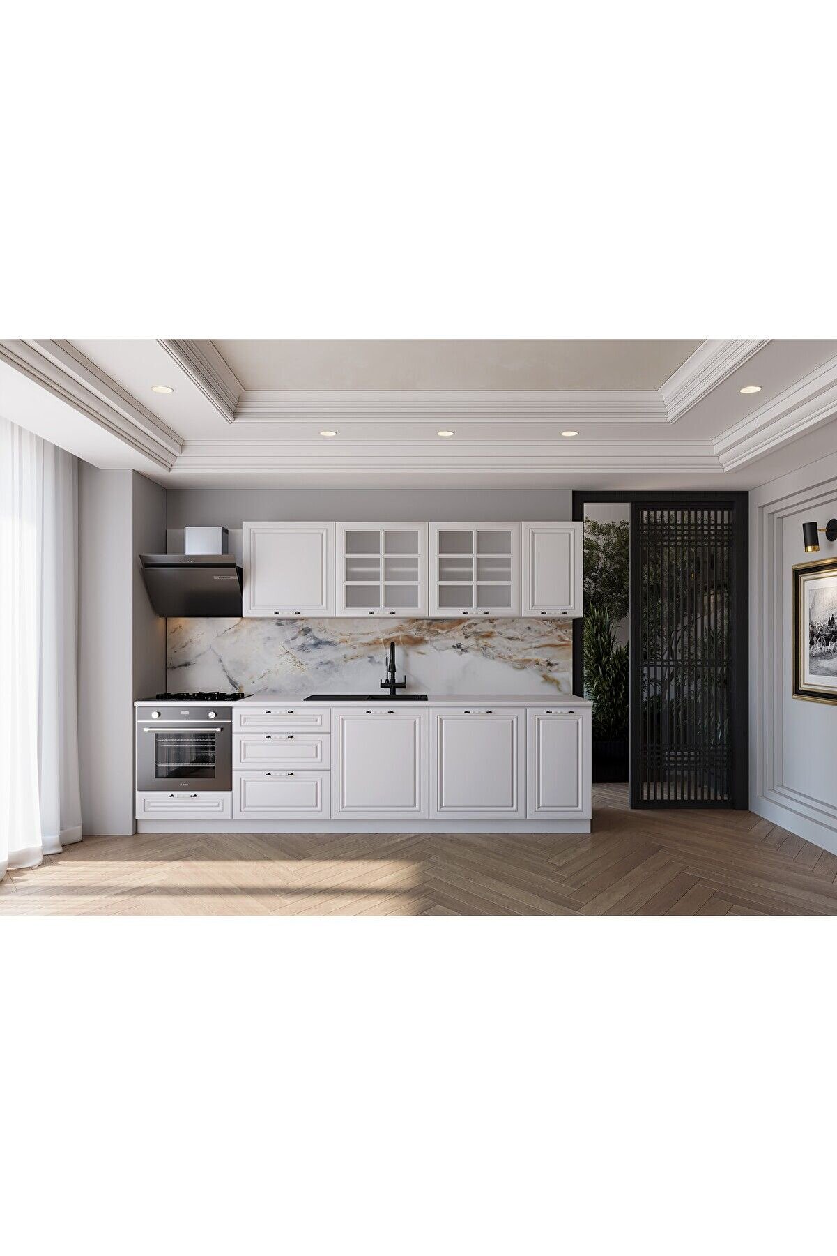 Vi̇sasconcept 280 Cm Mdf G&ouml;vde Mebran Kapak &Uuml;&ccedil; &Ccedil;ekmeceli̇ Ecri̇n Hazır Mutfak - Beyaz(Tezgah Dahi̇l)